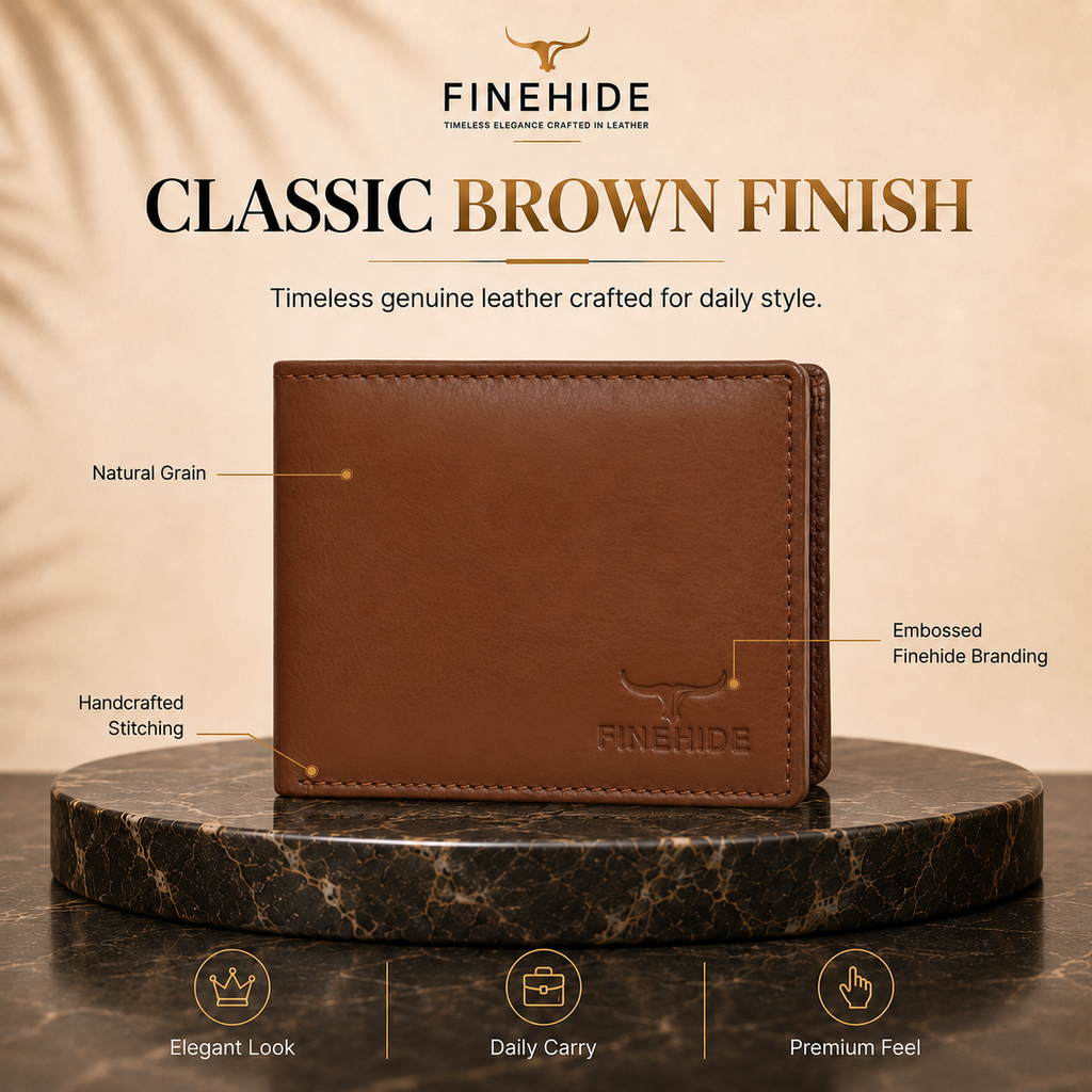 Finehide Slim Bifold Wallet for Men's Cognac Leather,  Gift Box