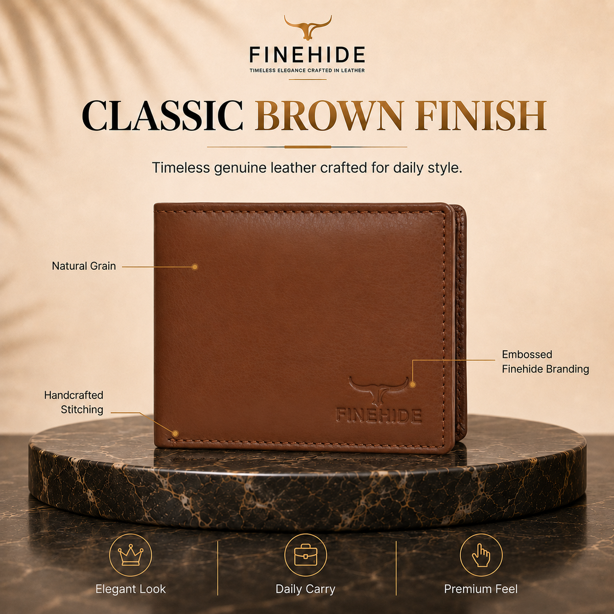 Finehide Slim Bifold Wallet for Men's Cognac Leather,  Gift Box