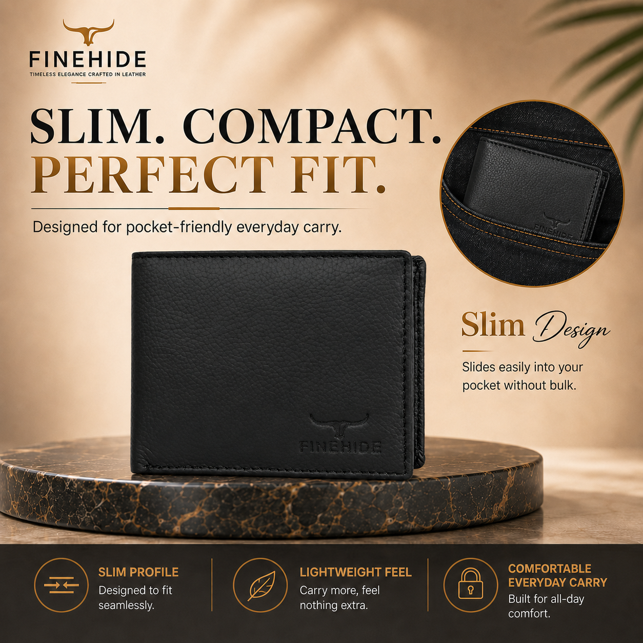 Finehide Classic Bifold Wallet for Men's Black Genuine Leather,  Premium Gift Box