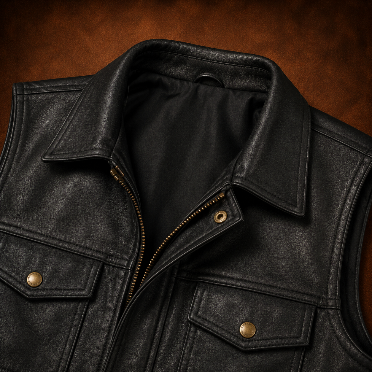 FINEHIDE MEN’S BLACK GENUINE LEATHER SLEEVELESS BIKER VEST FOR MEN
