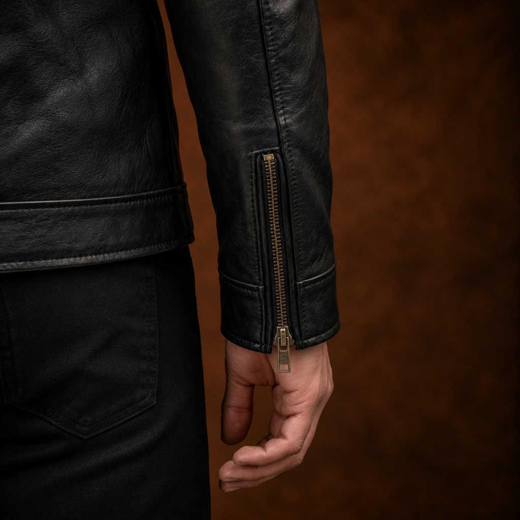FINEHIDE MEN’S BLACK GENUINE LEATHER CAFE RACER JACKET FOR MEN