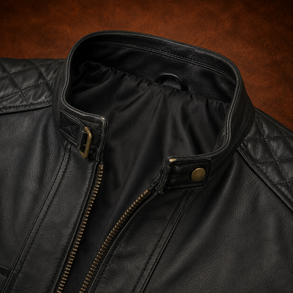 FINEHIDE MEN’S BLACK GENUINE LEATHER CAFE RACER JACKET FOR MEN