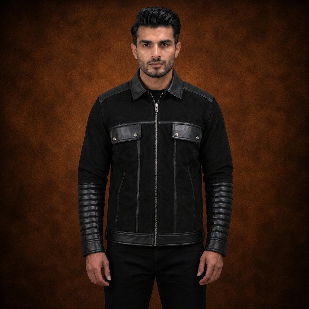 FINEHIDE MEN'S BLACK  GENUINE LEATHER JACKET FOR MEN