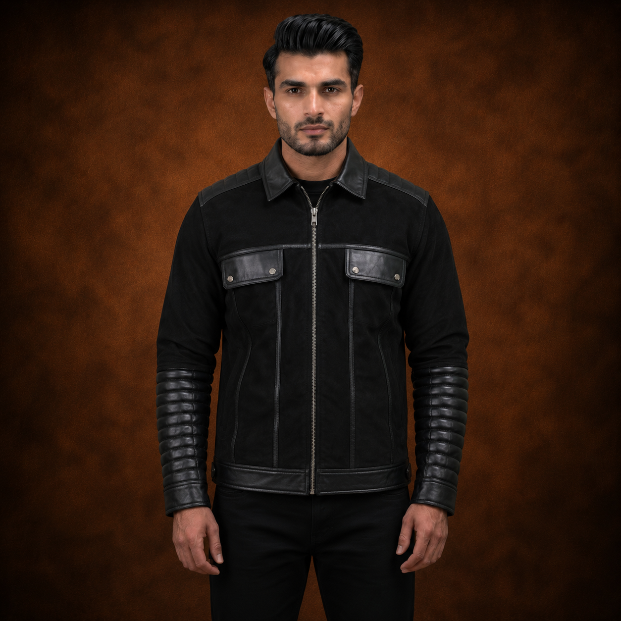 FINEHIDE MEN'S BLACK  GENUINE LEATHER JACKET FOR MEN