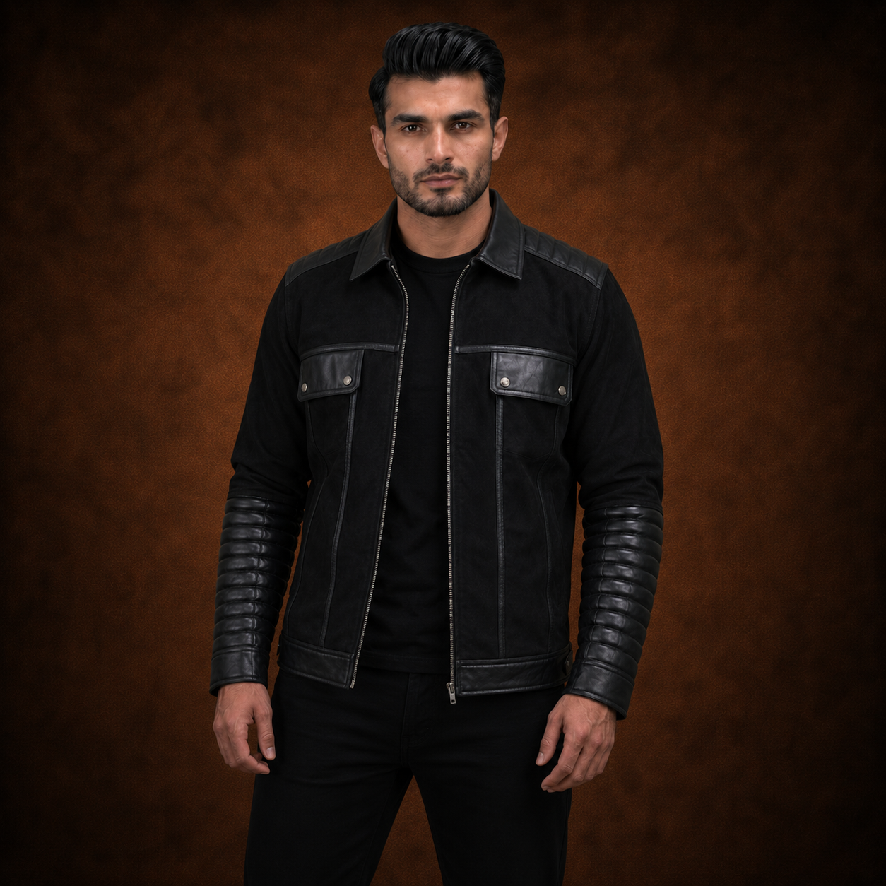 FINEHIDE MEN'S BLACK  GENUINE LEATHER JACKET FOR MEN