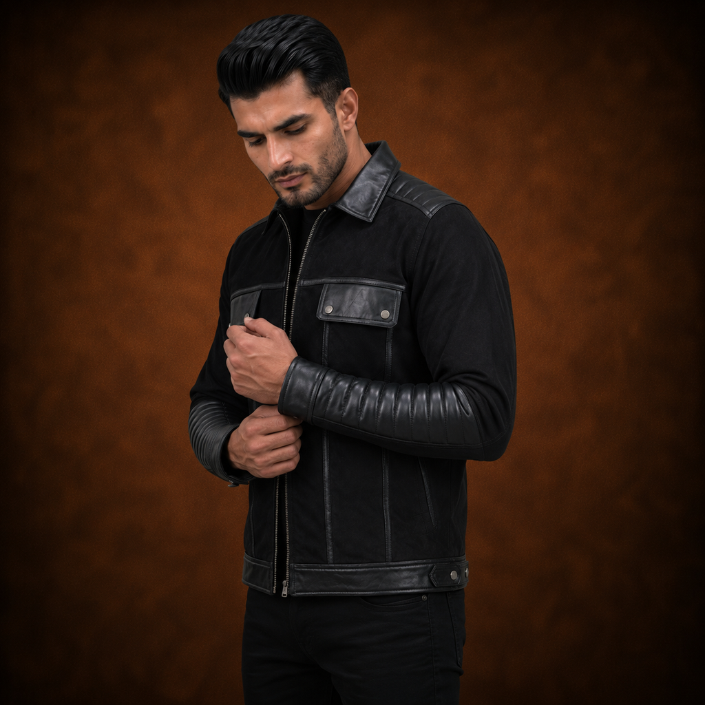 FINEHIDE MEN'S BLACK  GENUINE LEATHER JACKET FOR MEN