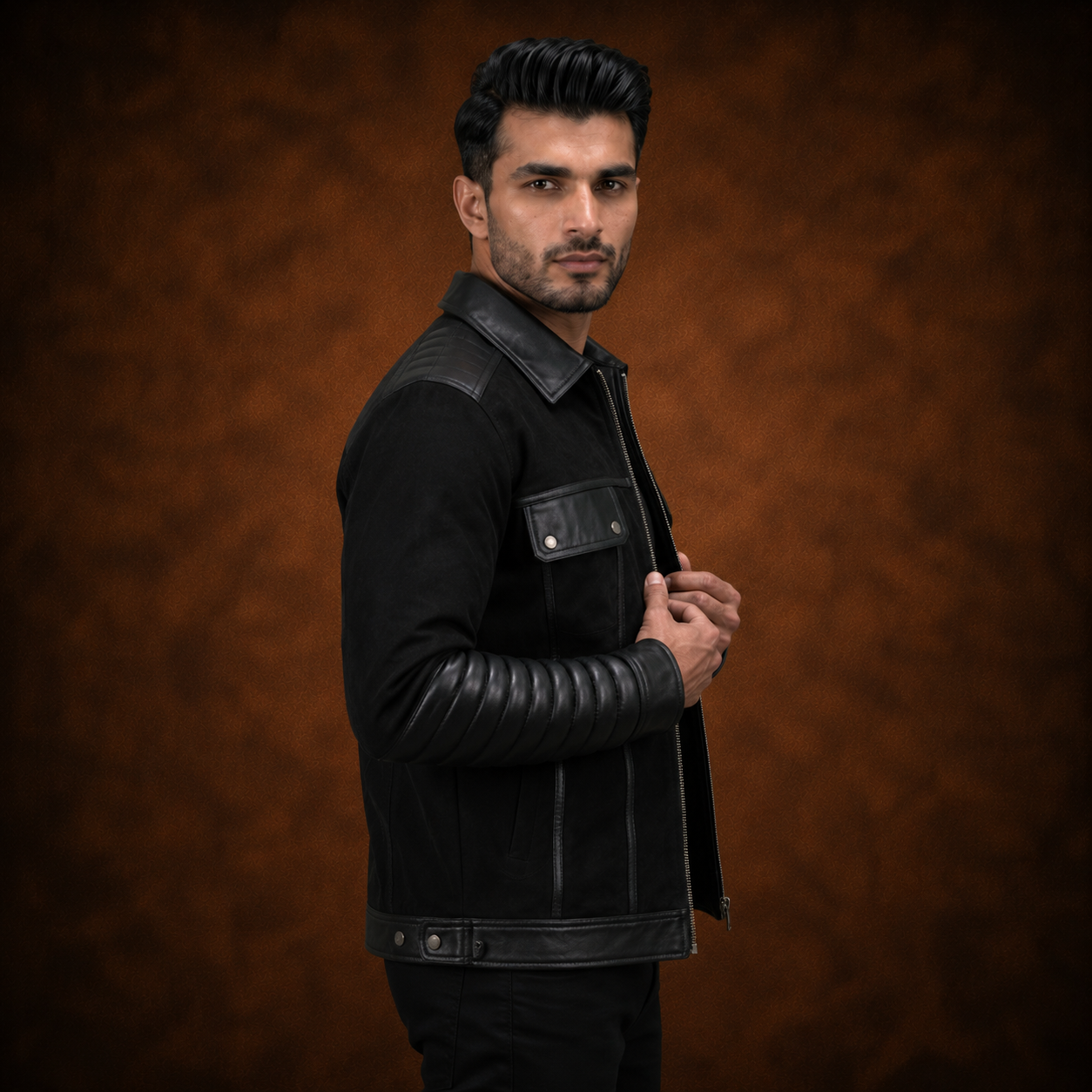 FINEHIDE MEN'S BLACK  GENUINE LEATHER JACKET FOR MEN