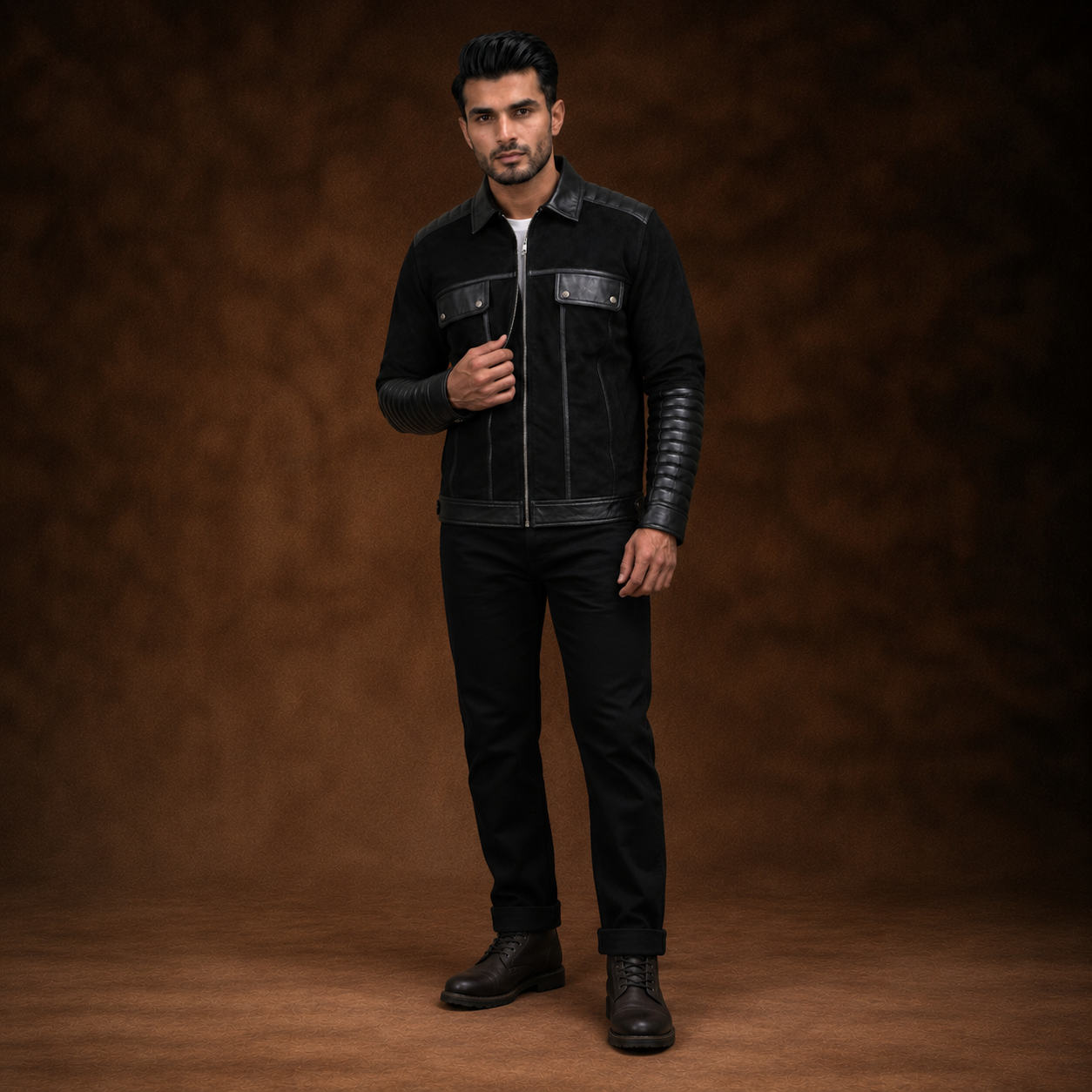 FINEHIDE MEN'S BLACK  GENUINE LEATHER JACKET FOR MEN