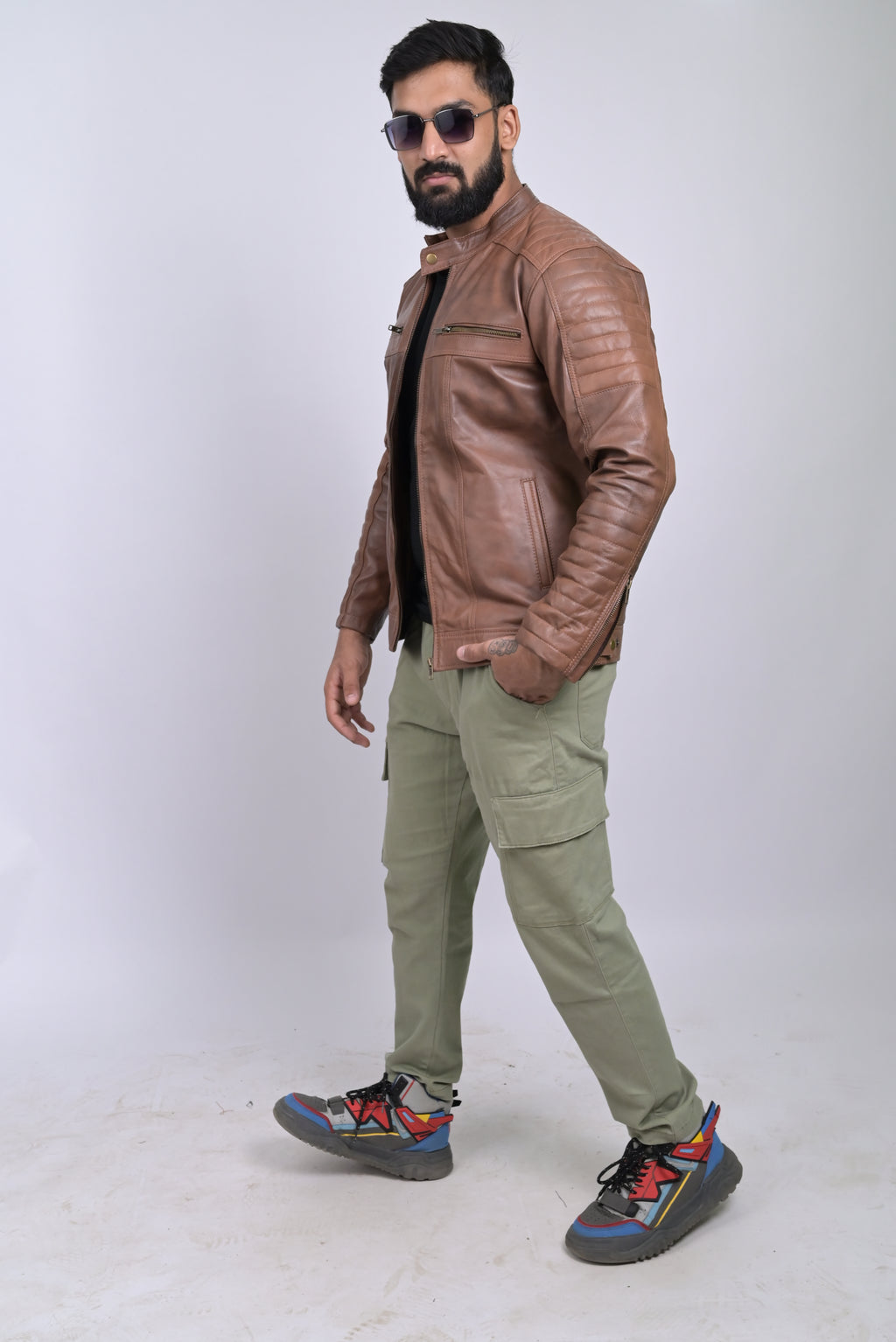 FINEHIDE RUSTIC TRAIL BLAZER BROWN BIKER STYLE GENUINE  LEATHER JACKETS FOR MENS