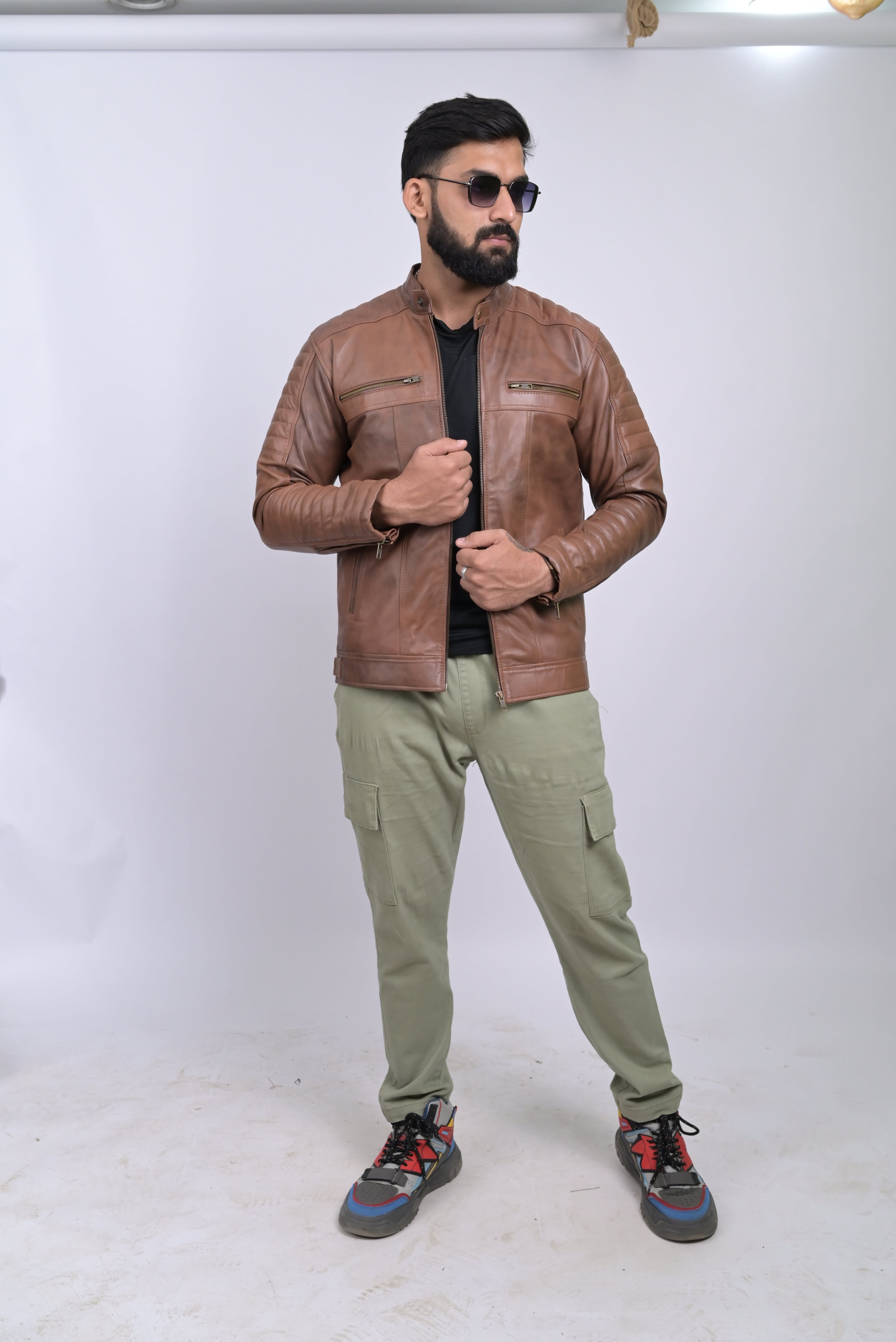 FINEHIDE RUSTIC TRAIL BLAZER BROWN BIKER STYLE GENUINE  LEATHER JACKETS FOR MENS