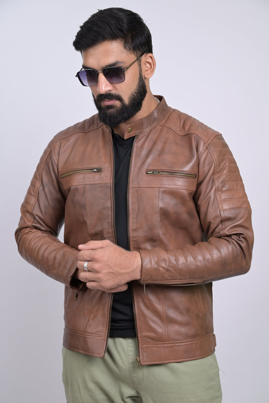 FINEHIDE RUSTIC TRAIL BLAZER BROWN BIKER STYLE GENUINE  LEATHER JACKETS FOR MENS
