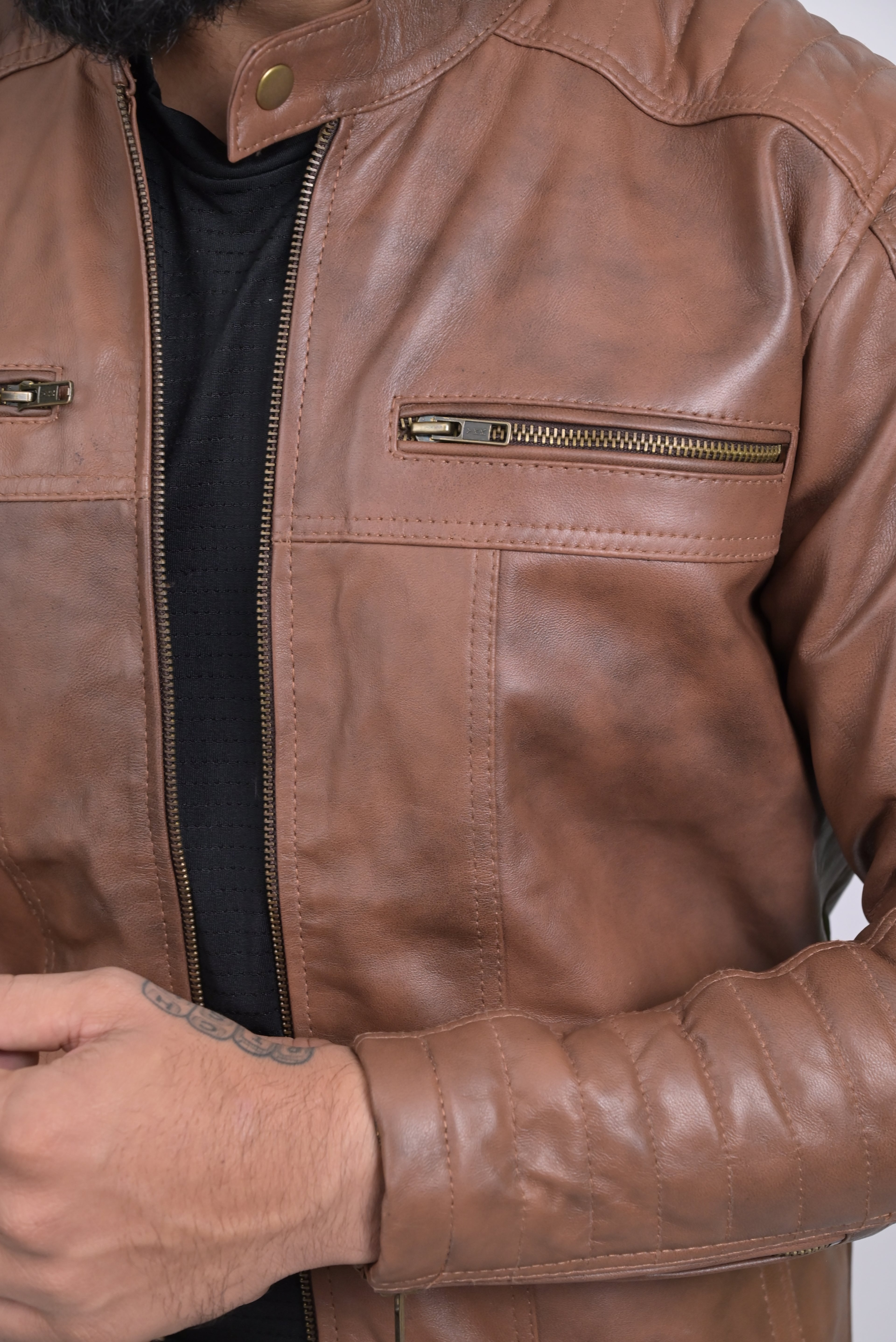 FINEHIDE RUSTIC TRAIL BLAZER BROWN BIKER STYLE GENUINE  LEATHER JACKETS FOR MENS
