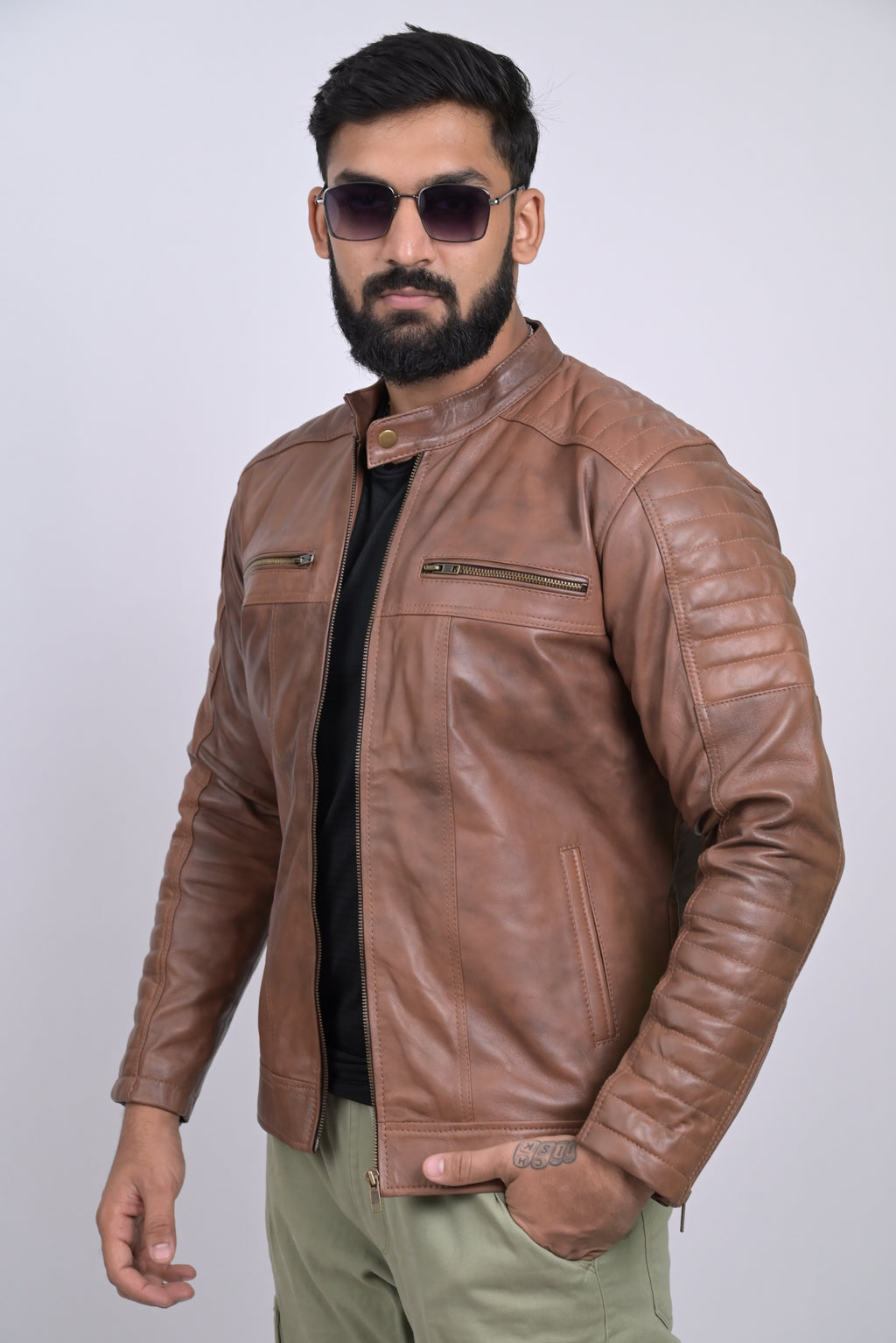 FINEHIDE RUSTIC TRAIL BLAZER BROWN BIKER STYLE GENUINE  LEATHER JACKETS FOR MENS