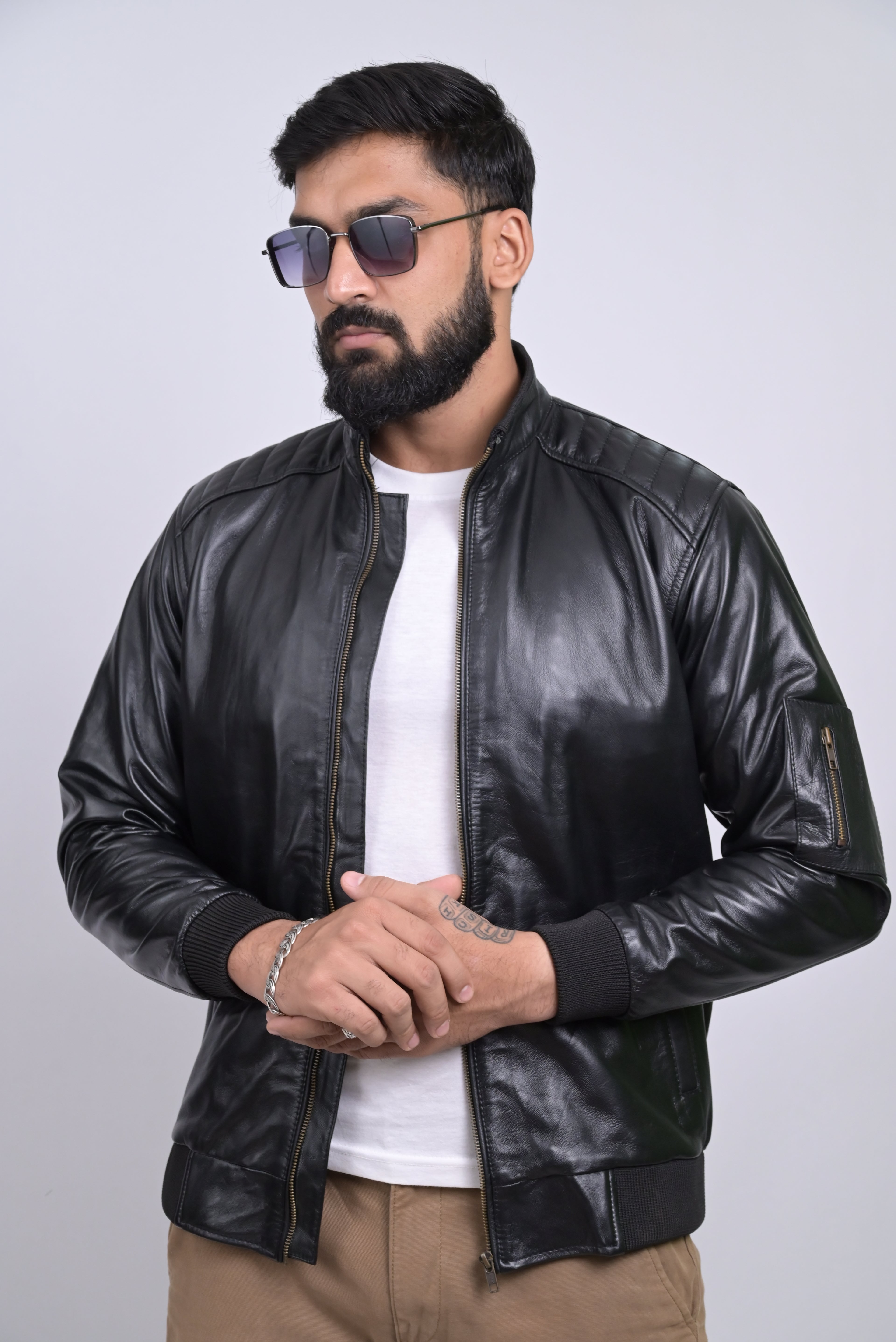 FINEHIDE BLACK PHANTOM BOMBER GENUIN LEATHER JACKET FOR MEN