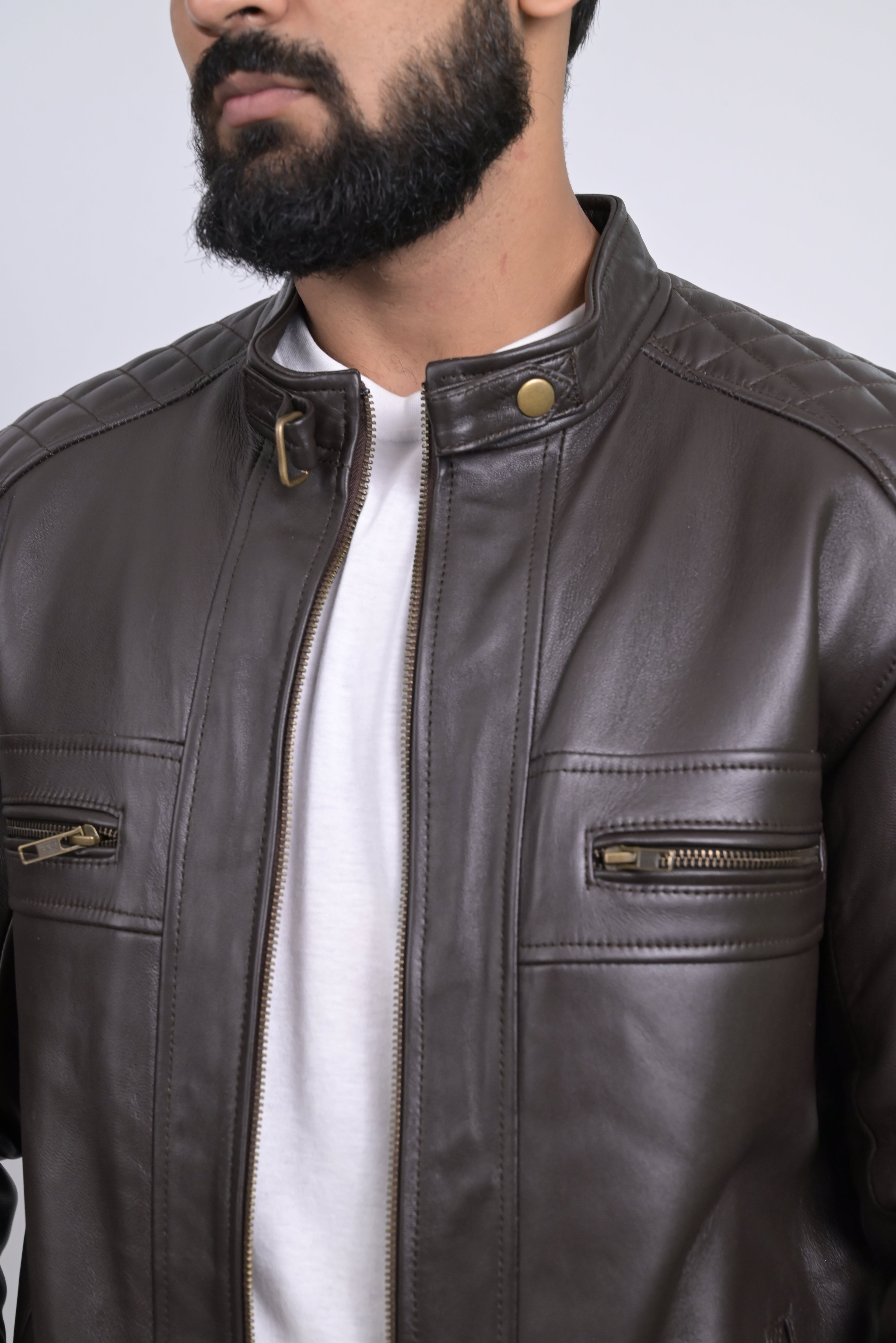 FINEHIDE DARK HERITAGE - QUILTED SHOULDER BROWN GENUINE LEATHER JACKKET FOR MEN