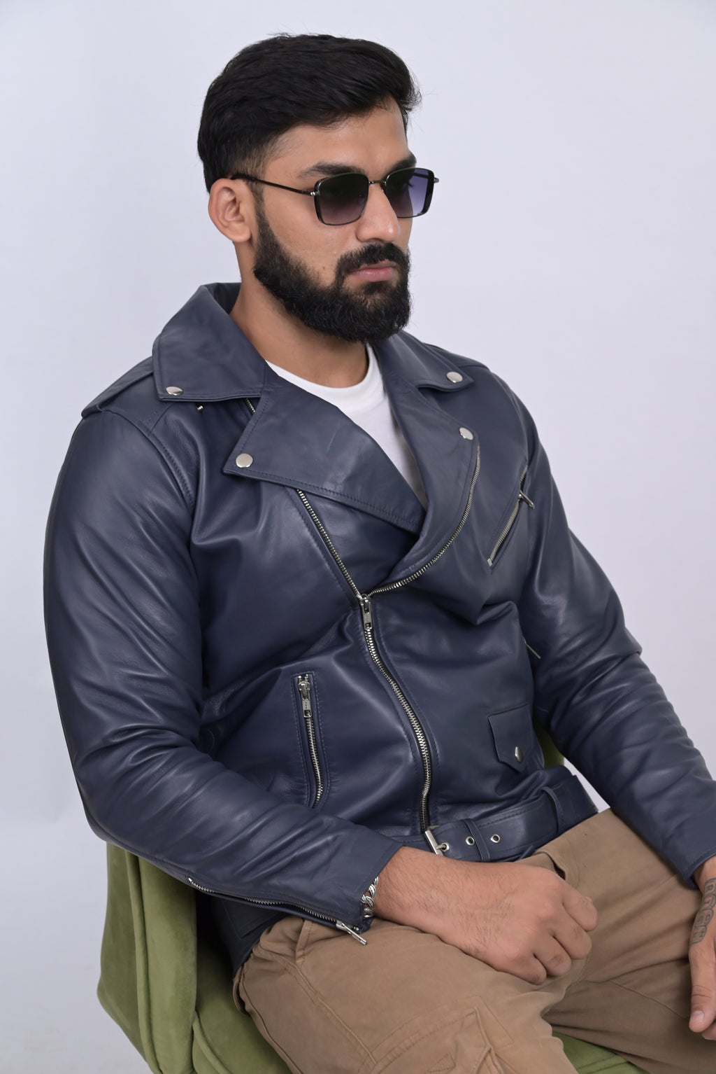 FINEHIDE NAVY REBEL RIDER / BIKER GENUINE LEATHER JACKETS FOR MENS