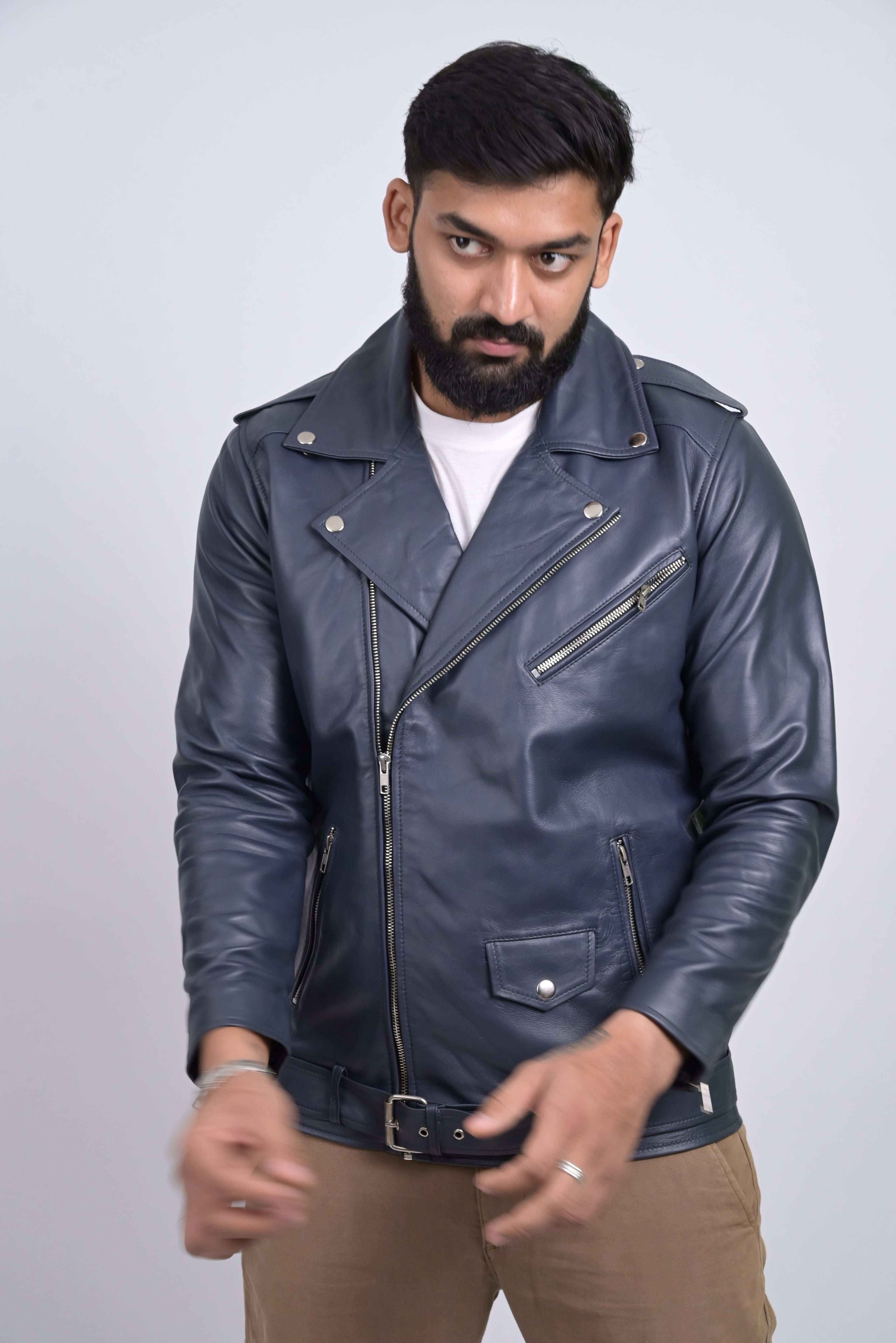 FINEHIDE NAVY REBEL RIDER / BIKER GENUINE LEATHER JACKETS FOR MENS