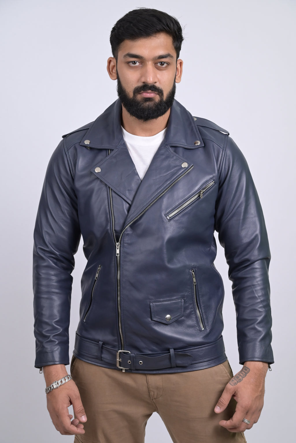 FINEHIDE NAVY REBEL RIDER / BIKER GENUINE LEATHER JACKETS FOR MENS