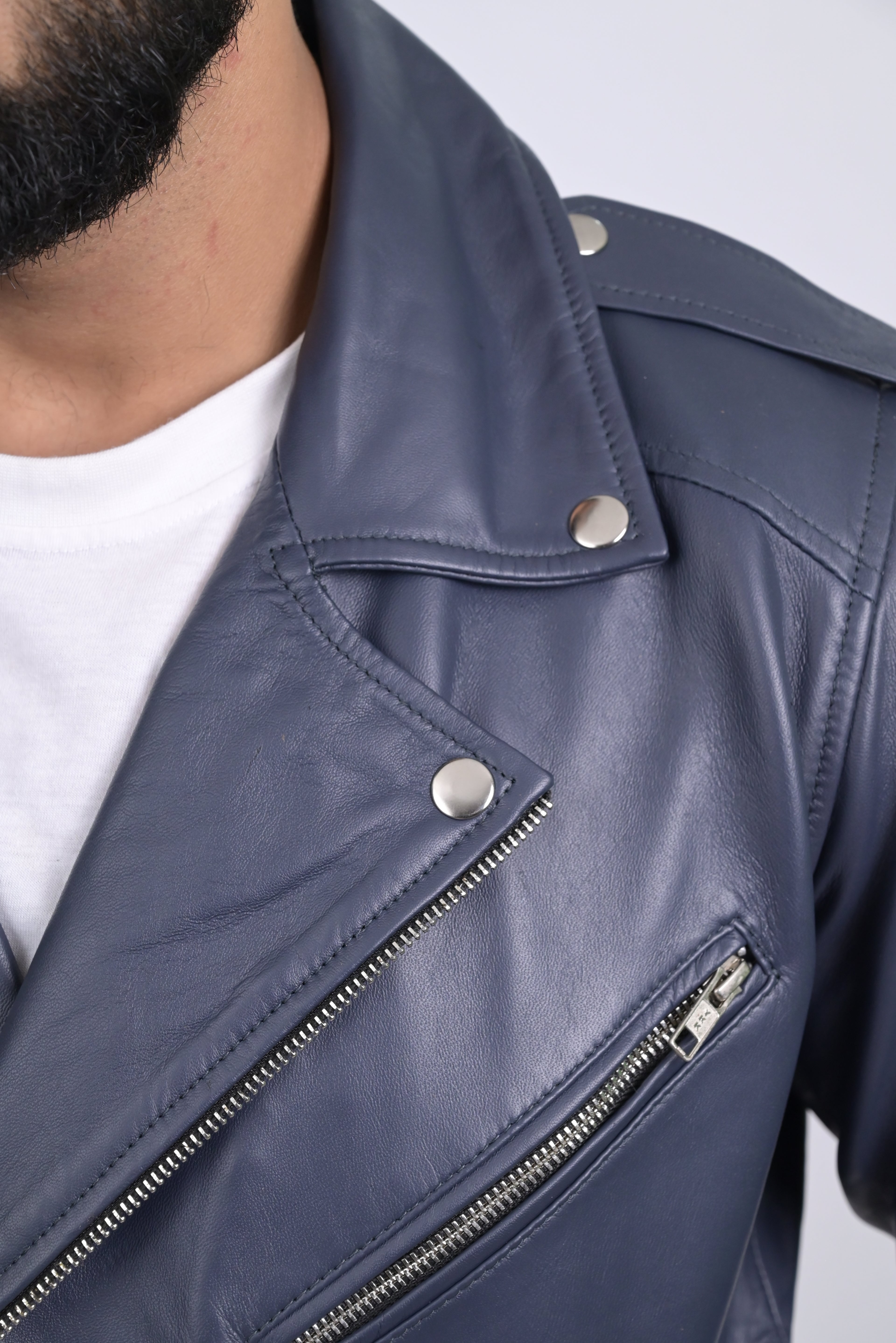 FINEHIDE NAVY REBEL RIDER / BIKER GENUINE LEATHER JACKETS FOR MENS
