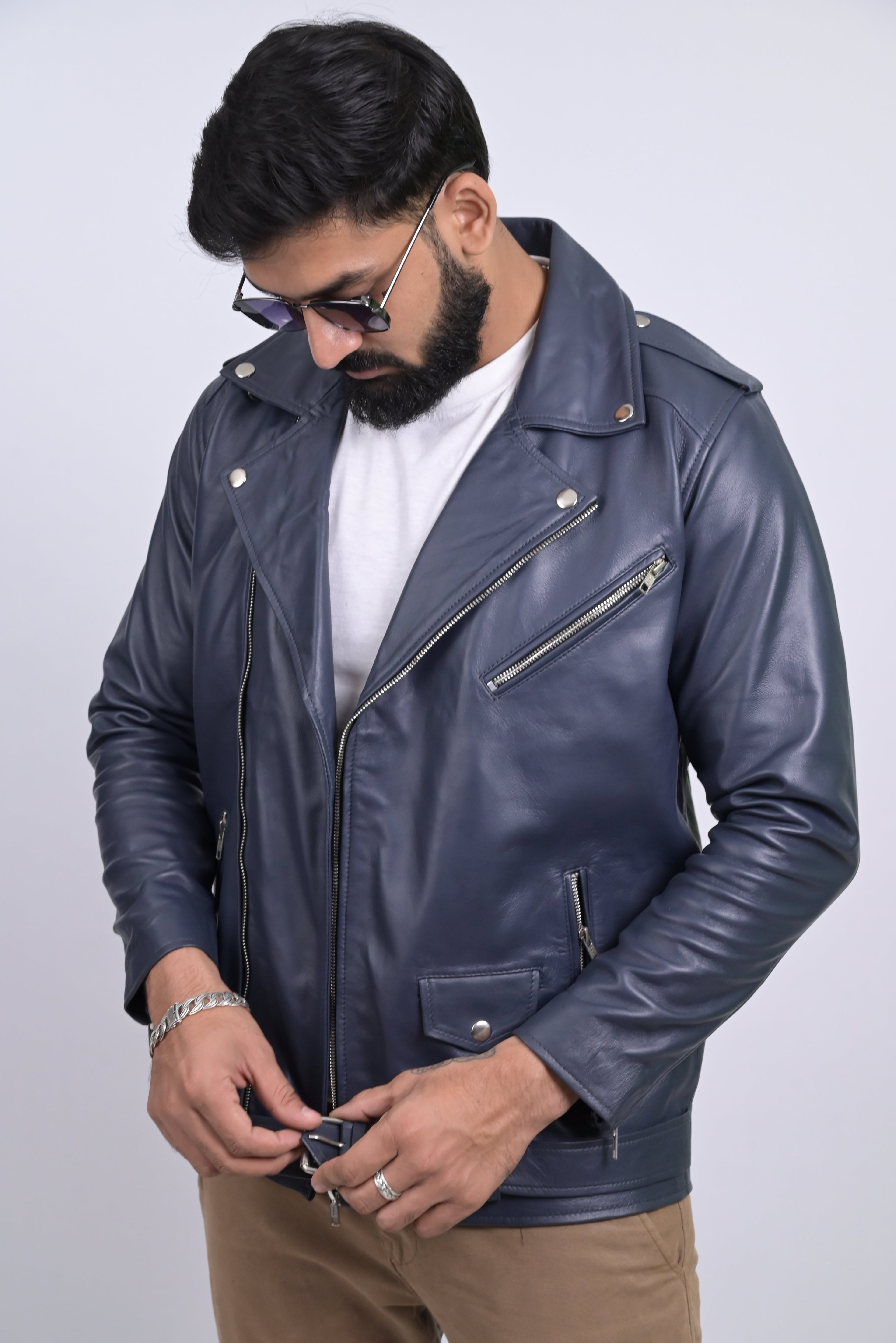 FINEHIDE NAVY REBEL RIDER / BIKER GENUINE LEATHER JACKETS FOR MENS