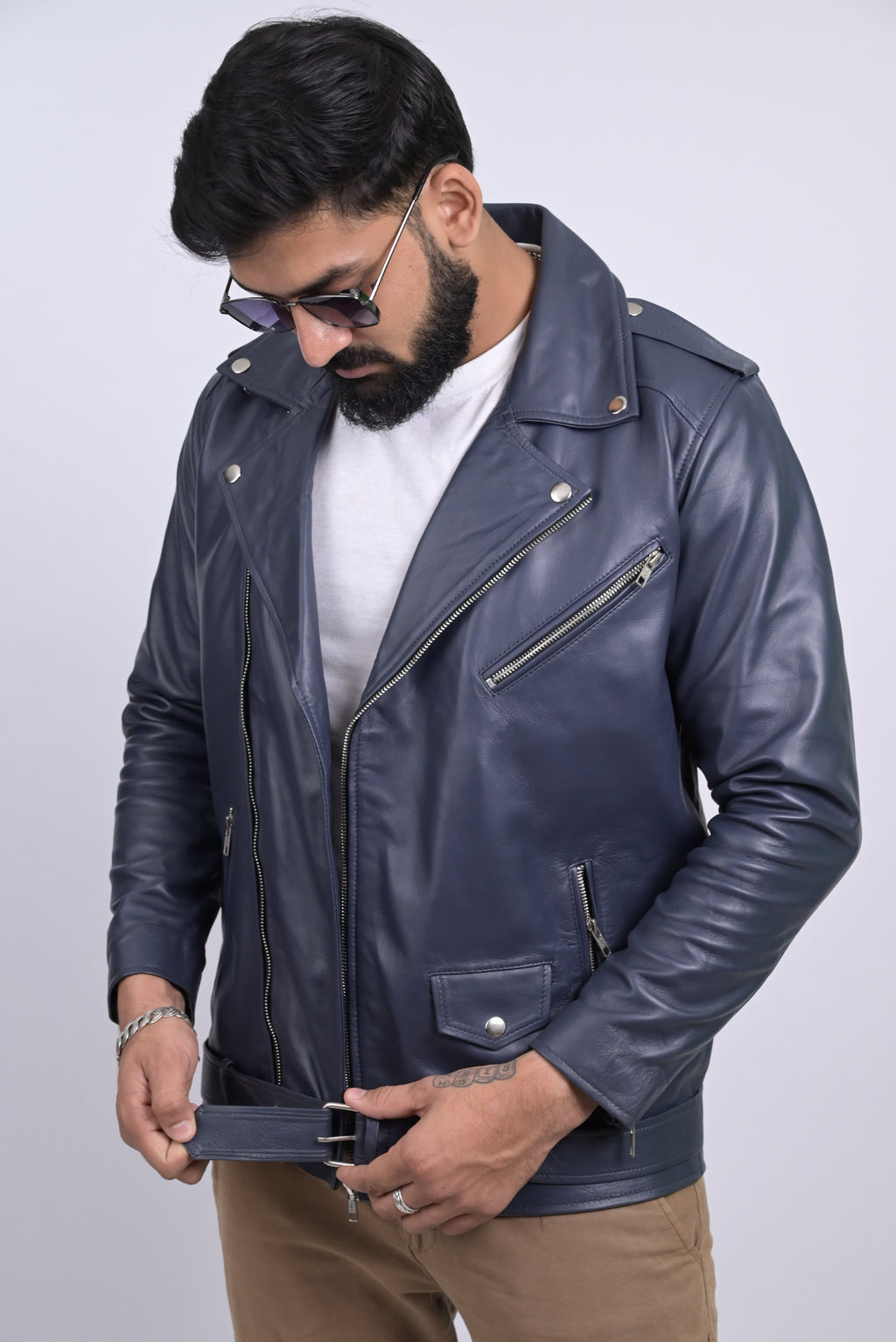FINEHIDE NAVY REBEL RIDER / BIKER GENUINE LEATHER JACKETS FOR MENS