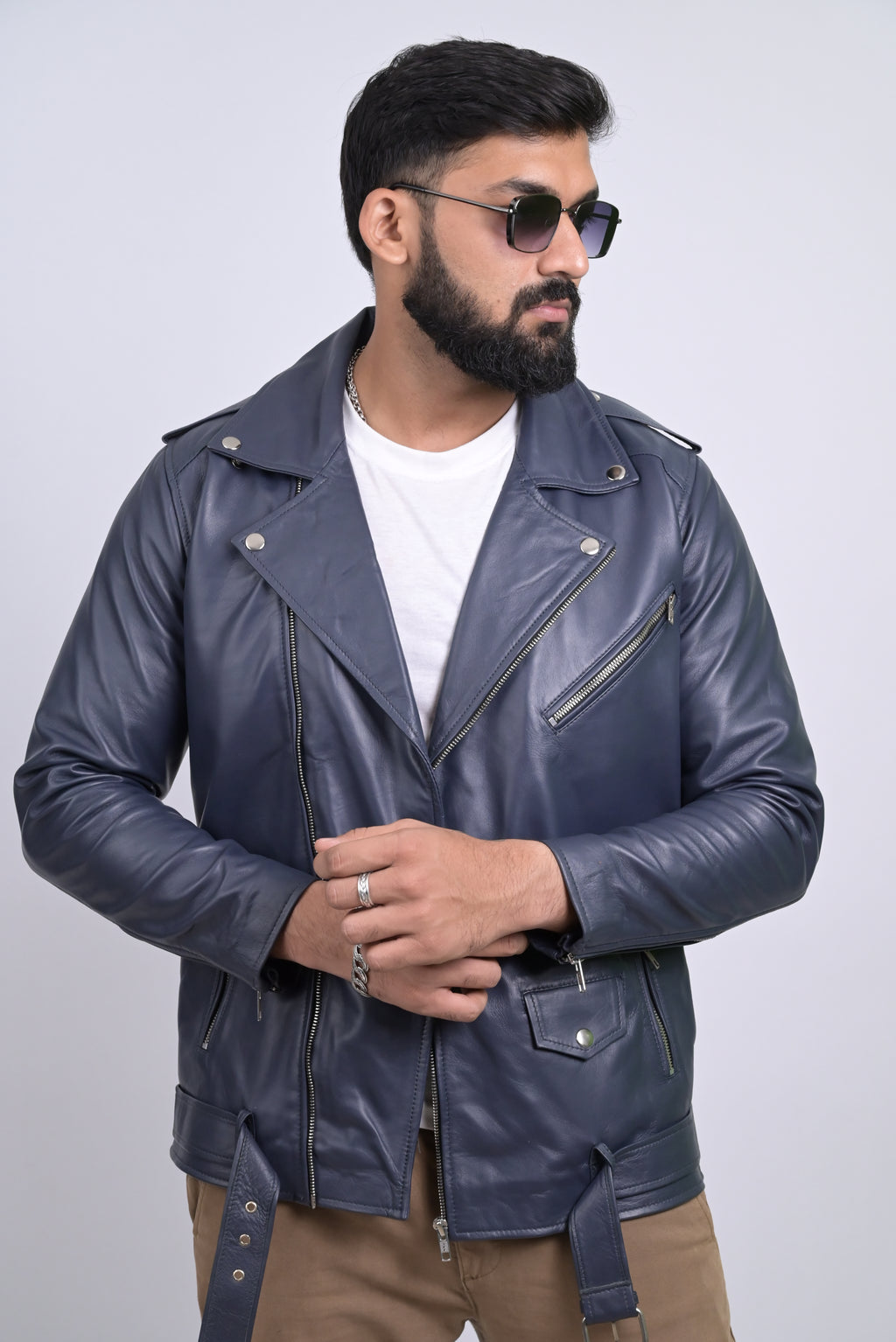FINEHIDE NAVY REBEL RIDER / BIKER GENUINE LEATHER JACKETS FOR MENS
