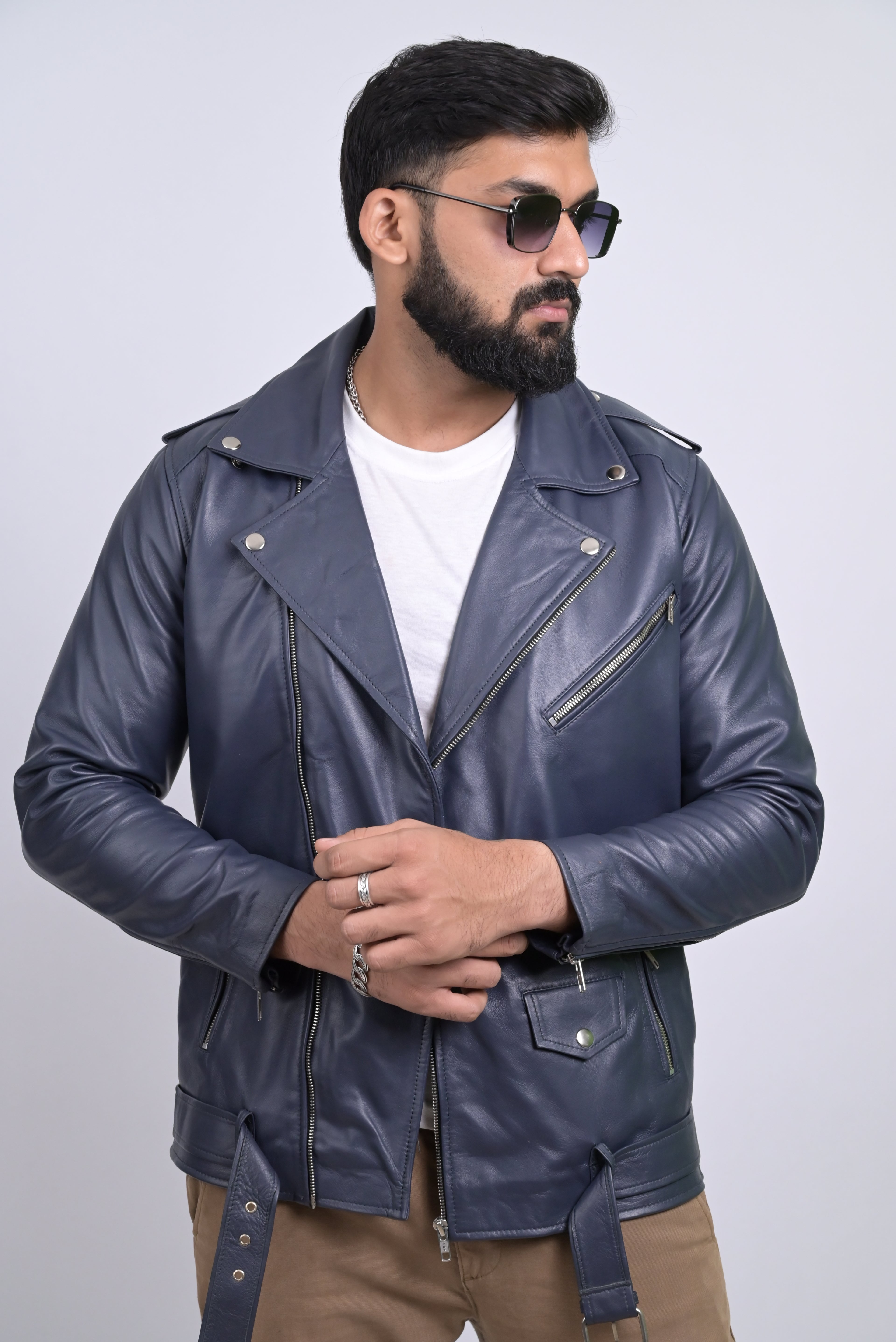 FINEHIDE NAVY REBEL RIDER / BIKER GENUINE LEATHER JACKETS FOR MENS