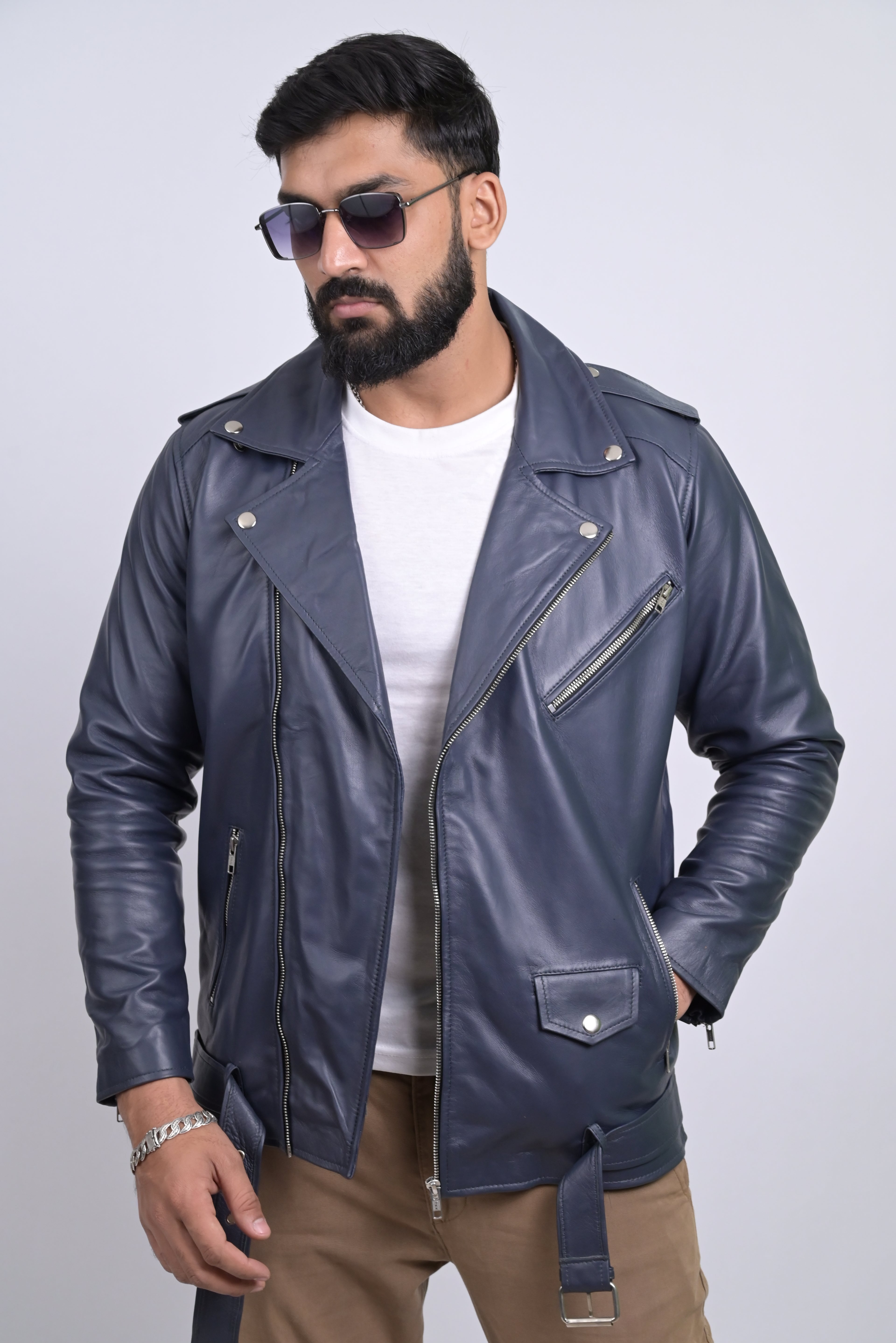 FINEHIDE NAVY REBEL RIDER / BIKER GENUINE LEATHER JACKETS FOR MENS