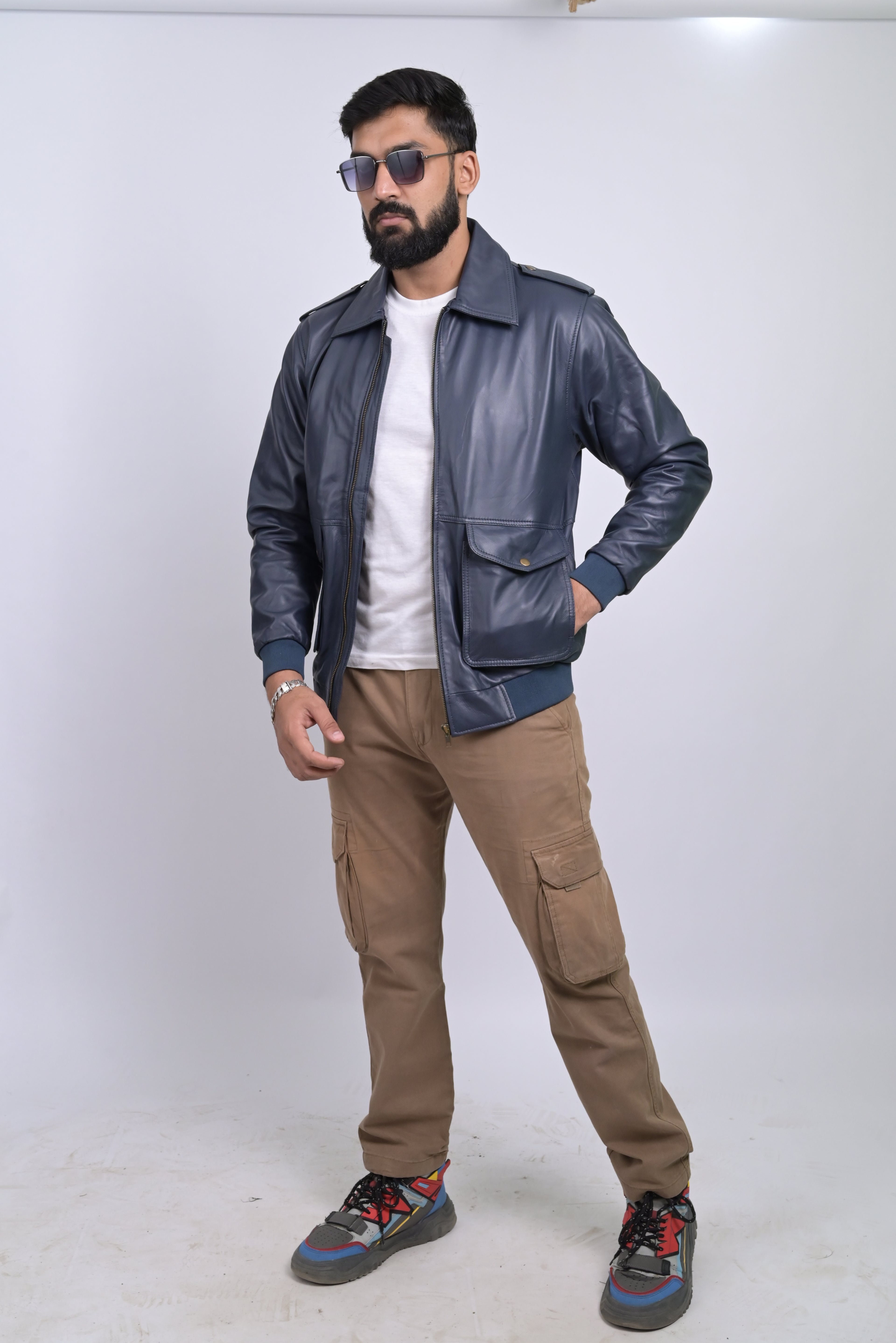 FINEHIDE NAVY SQUADRON BLUE BOMBER STYLE GENUINE LEATHER JACKETS FOR MENS