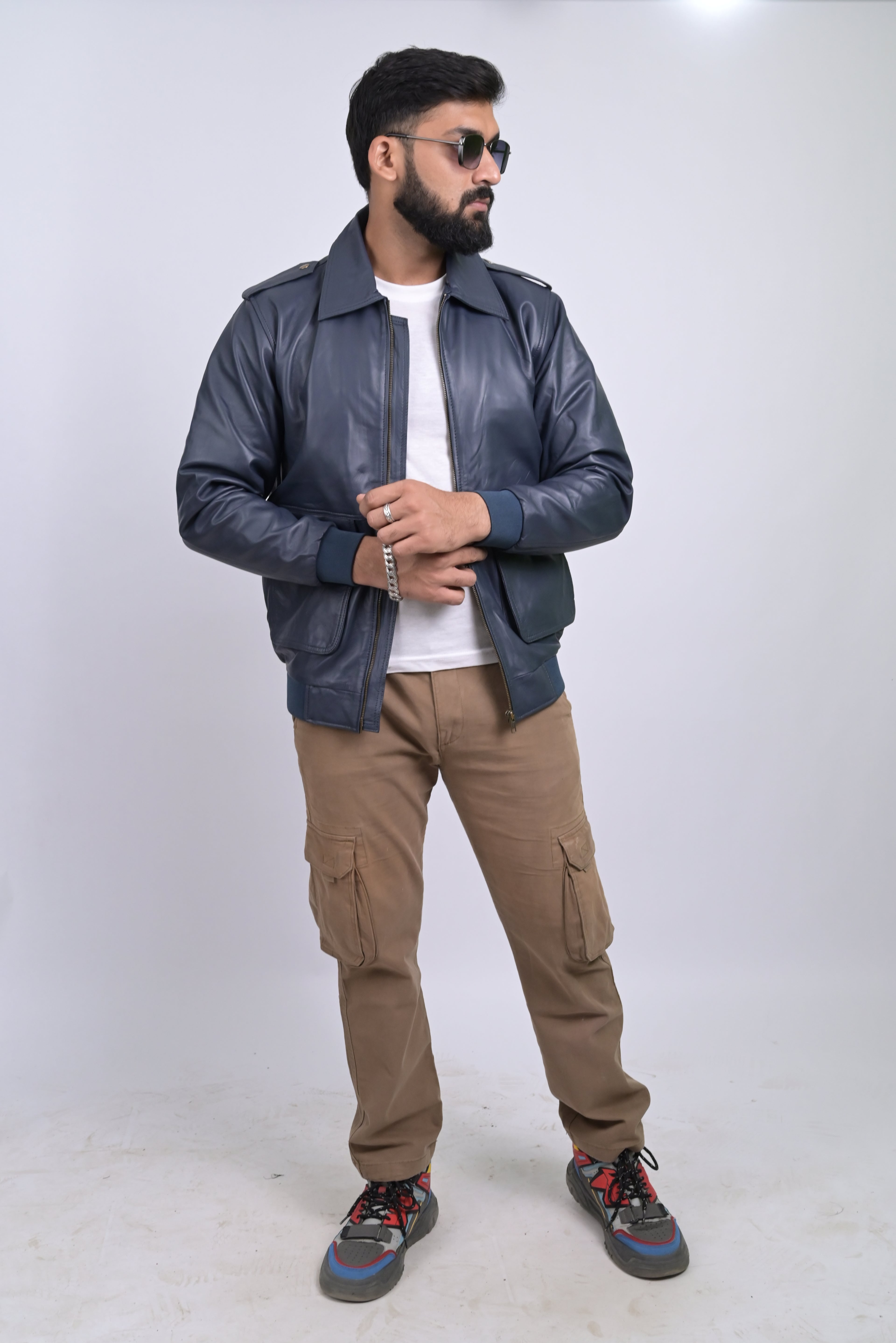 FINEHIDE NAVY SQUADRON BLUE BOMBER STYLE GENUINE LEATHER JACKETS FOR MENS