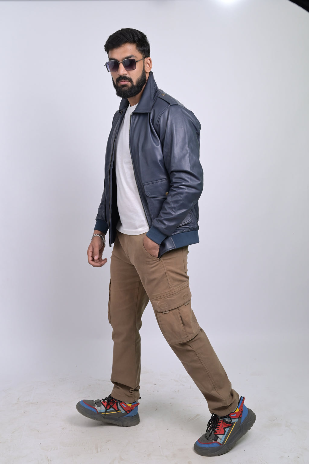 FINEHIDE NAVY SQUADRON BLUE BOMBER STYLE GENUINE LEATHER JACKETS FOR MENS