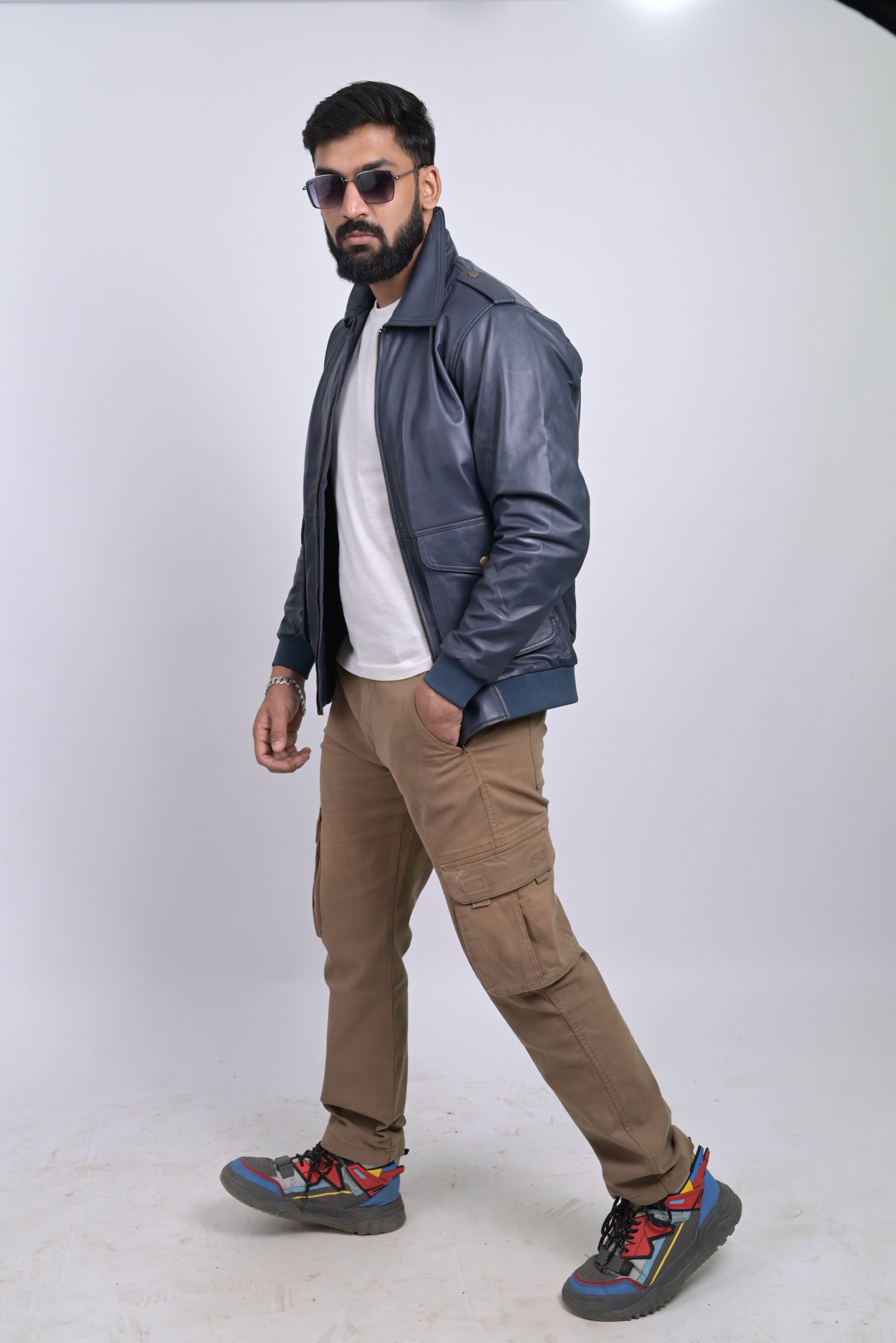 FINEHIDE NAVY SQUADRON BLUE BOMBER STYLE GENUINE LEATHER JACKETS FOR MENS