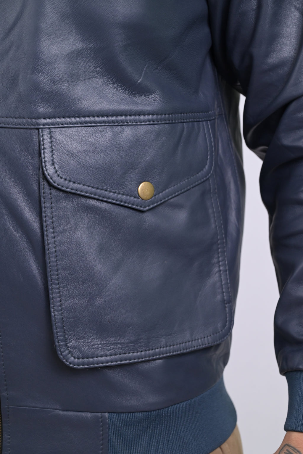 FINEHIDE NAVY SQUADRON BLUE BOMBER STYLE GENUINE LEATHER JACKETS FOR MENS