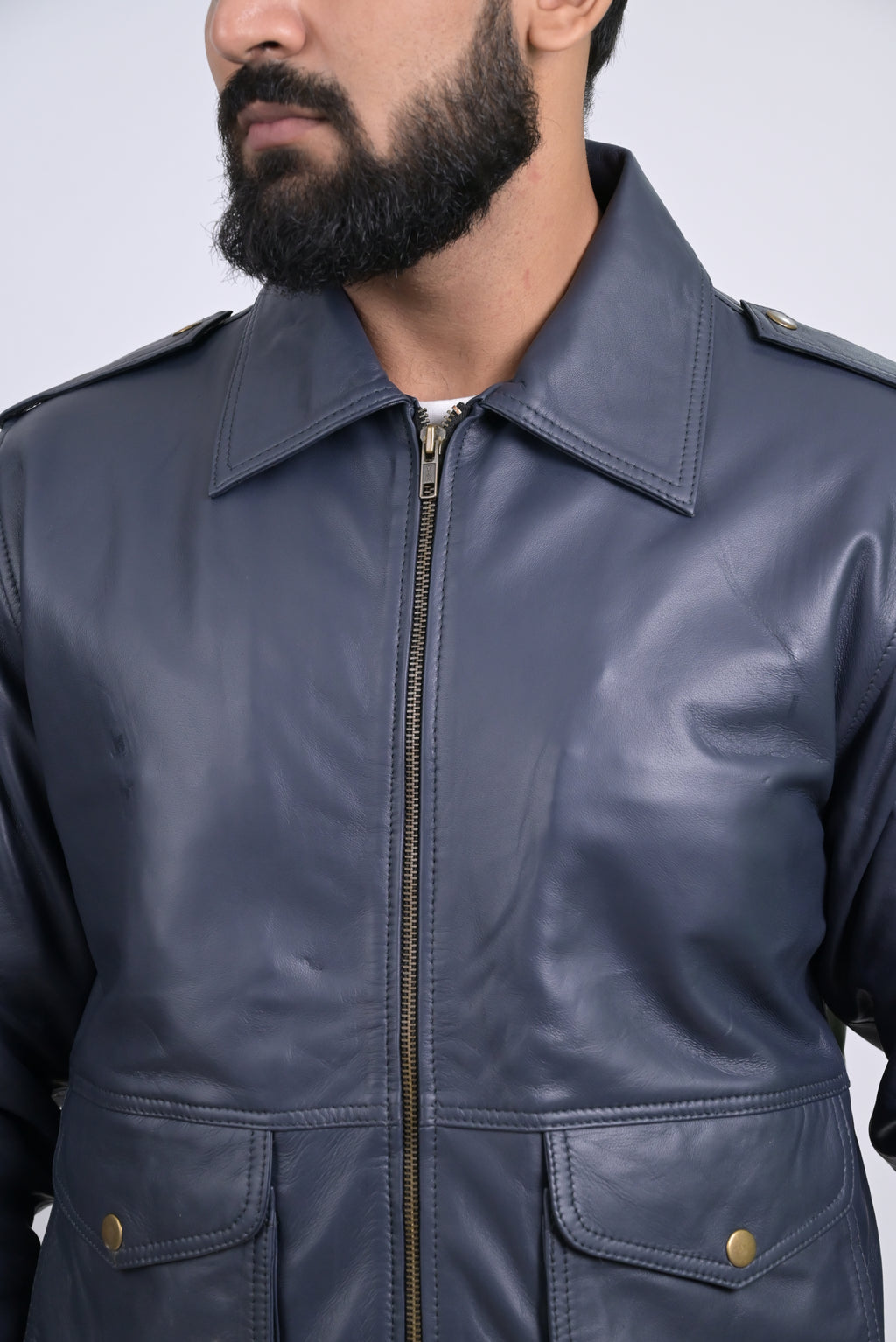 FINEHIDE NAVY SQUADRON BLUE BOMBER STYLE GENUINE LEATHER JACKETS FOR MENS