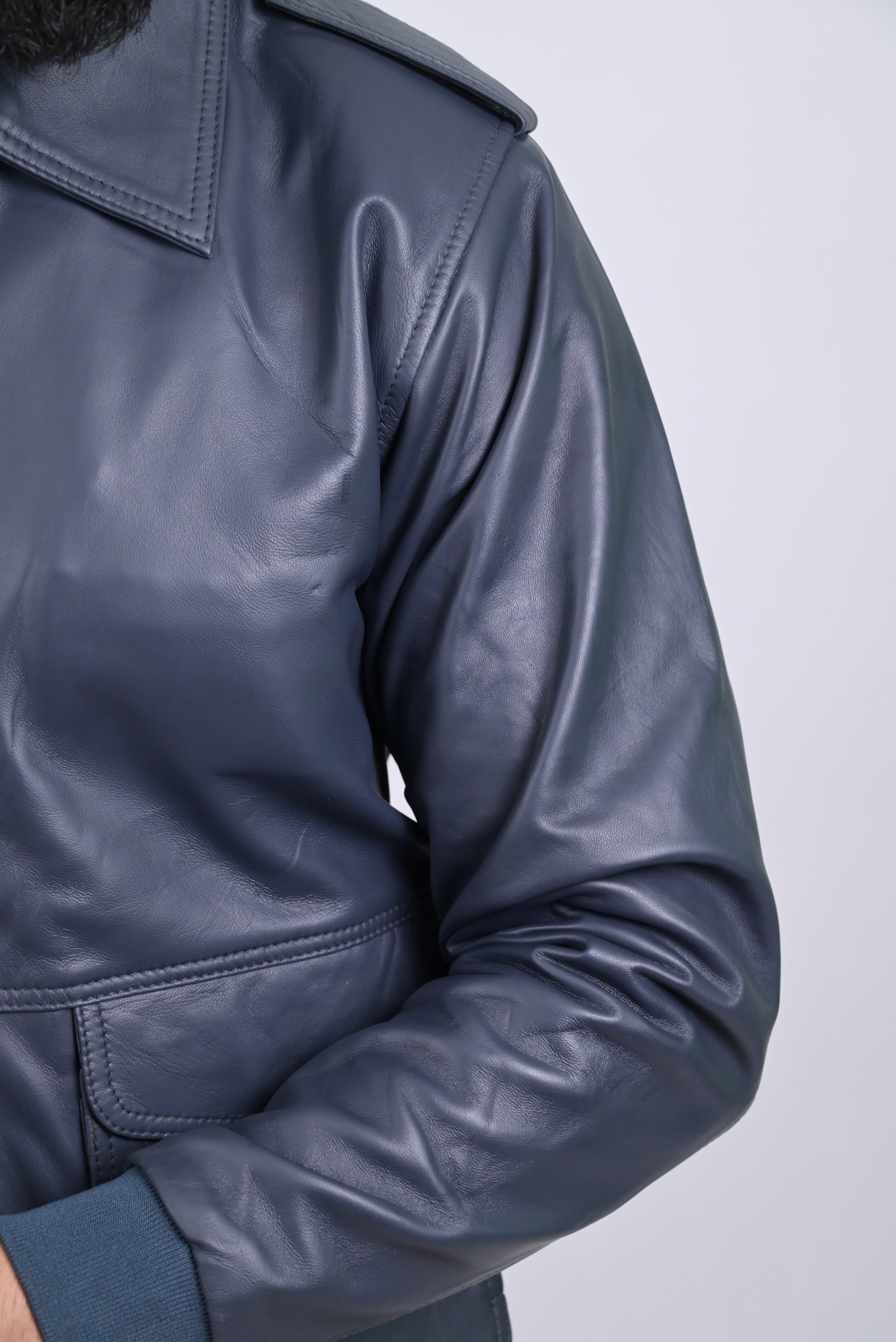 FINEHIDE NAVY SQUADRON BLUE BOMBER STYLE GENUINE LEATHER JACKETS FOR MENS