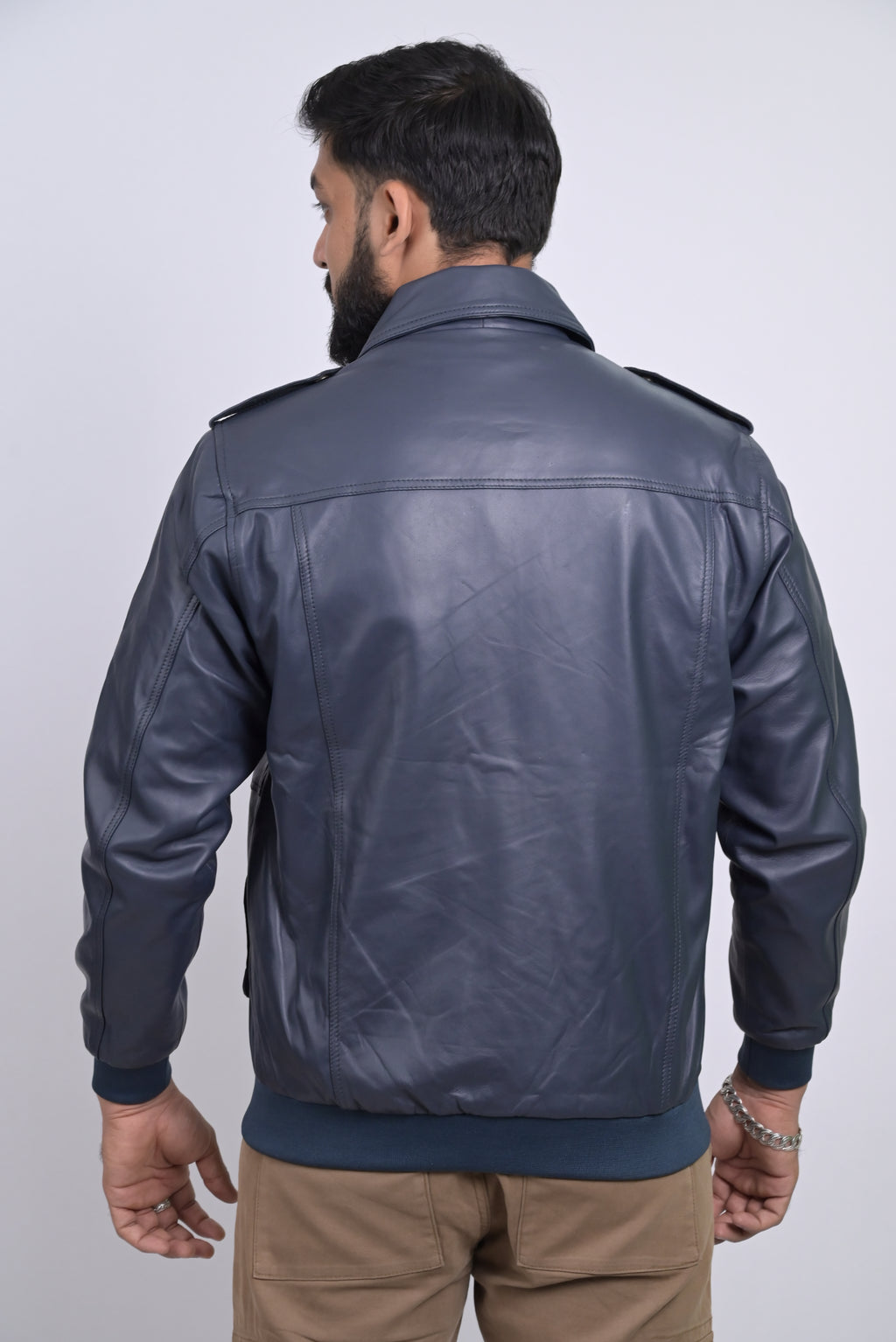 FINEHIDE NAVY SQUADRON BLUE BOMBER STYLE GENUINE LEATHER JACKETS FOR MENS