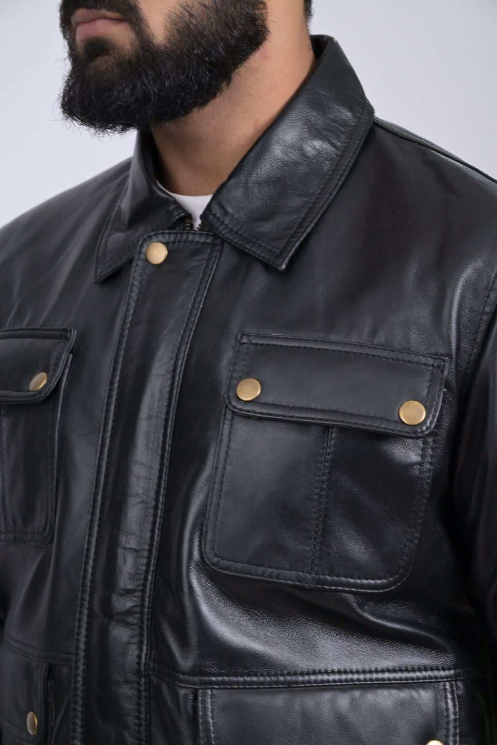 FINEHIDE  BLACK  MULTIPOCKET GENUINE  LEATHER JACKETS FOR MENS
