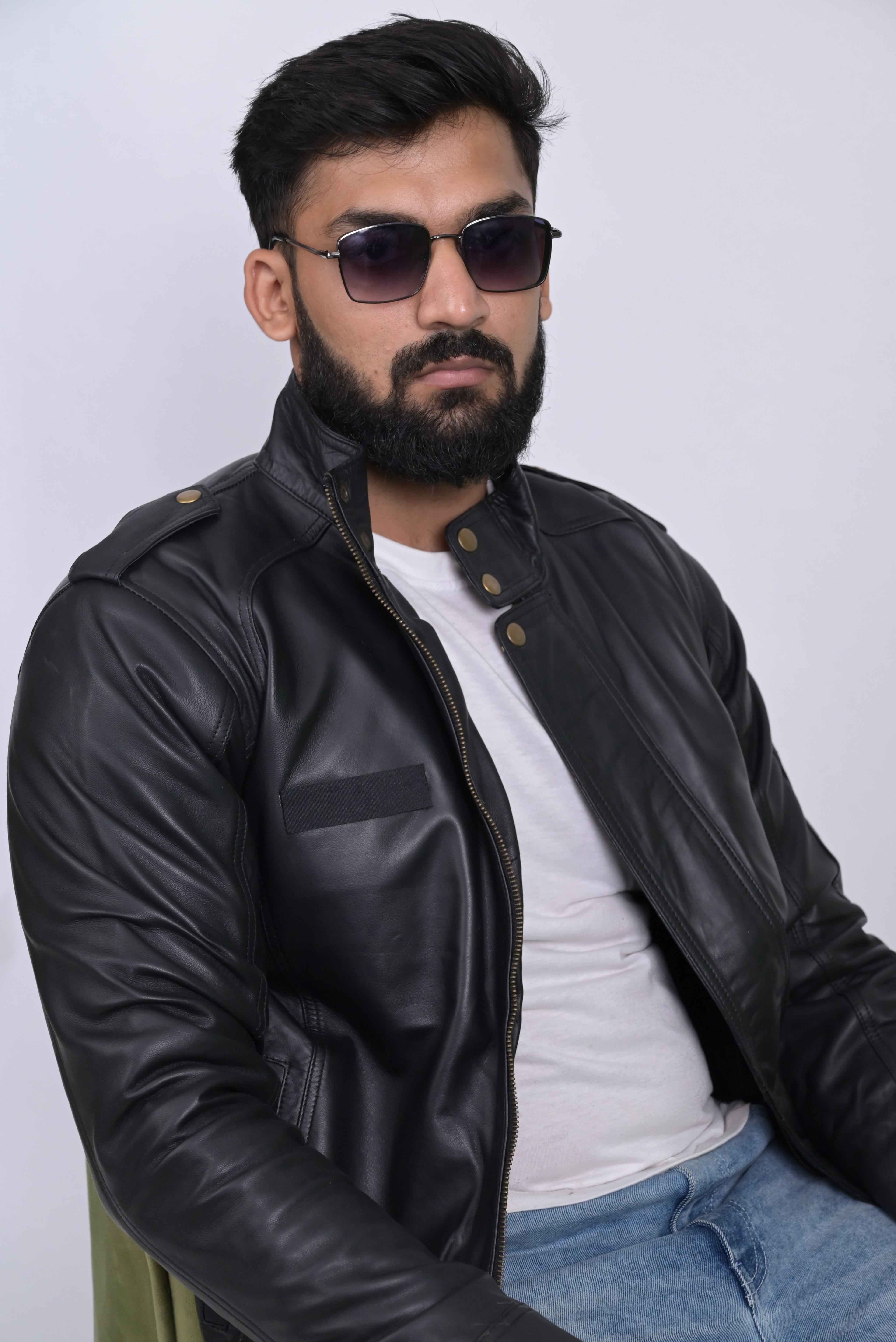 FINEHIDE SHADOW MARSHEL HIGH-NECK BLACK GENUINE LEATHER JACKETS FOR MENS