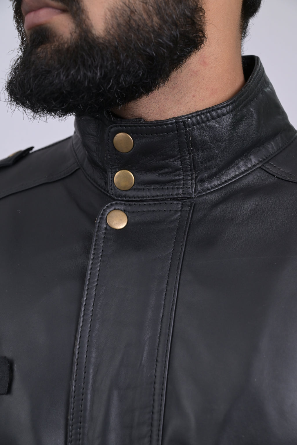 FINEHIDE SHADOW MARSHEL HIGH-NECK BLACK GENUINE LEATHER JACKETS FOR MENS