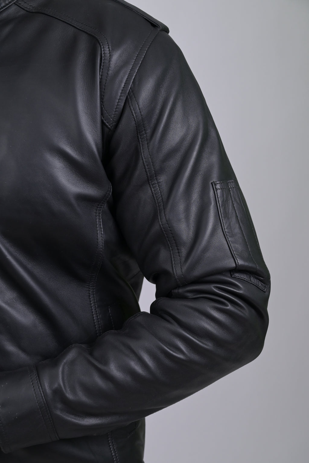 FINEHIDE SHADOW MARSHEL HIGH-NECK BLACK GENUINE LEATHER JACKETS FOR MENS