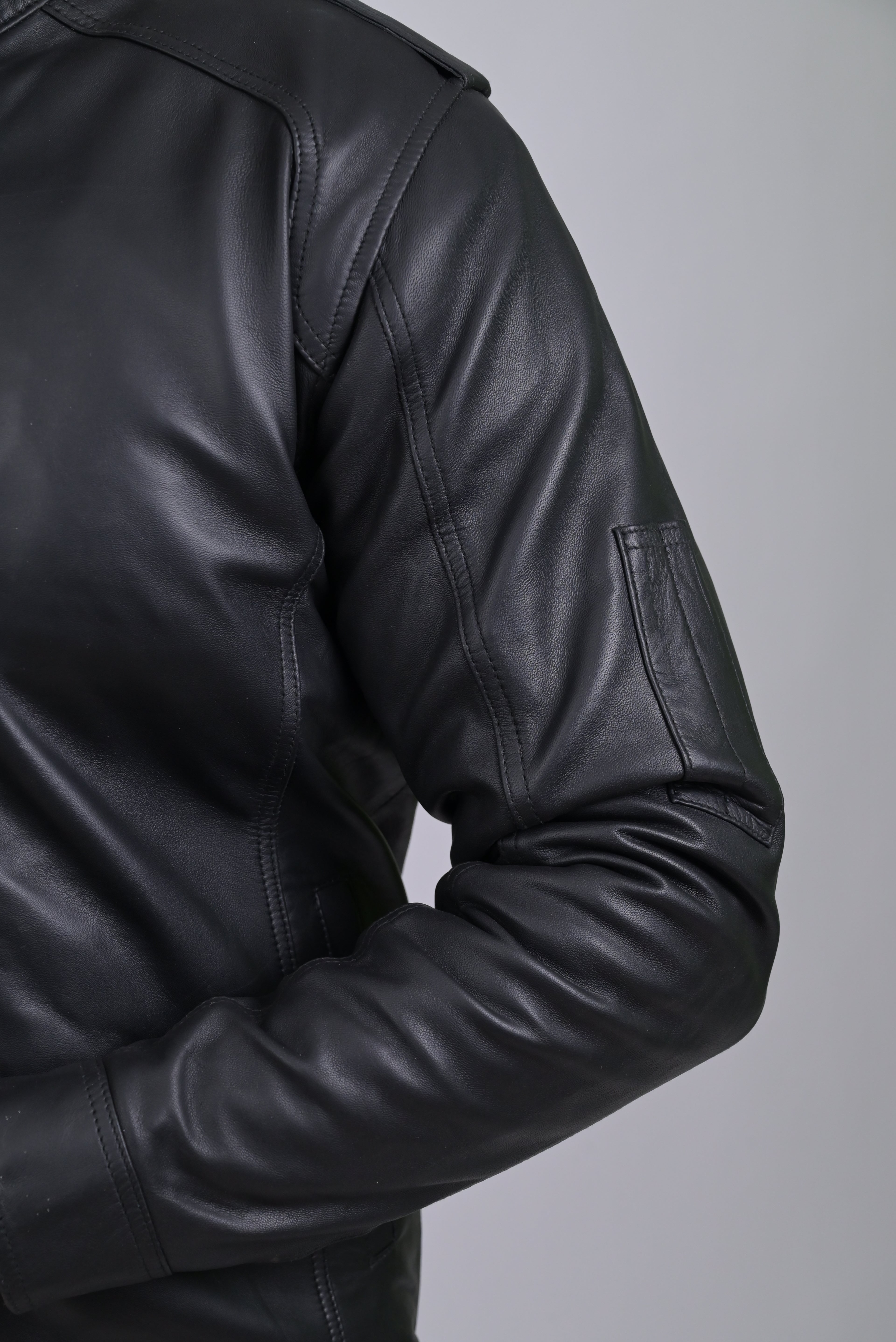 FINEHIDE SHADOW MARSHEL HIGH-NECK BLACK GENUINE LEATHER JACKETS FOR MENS
