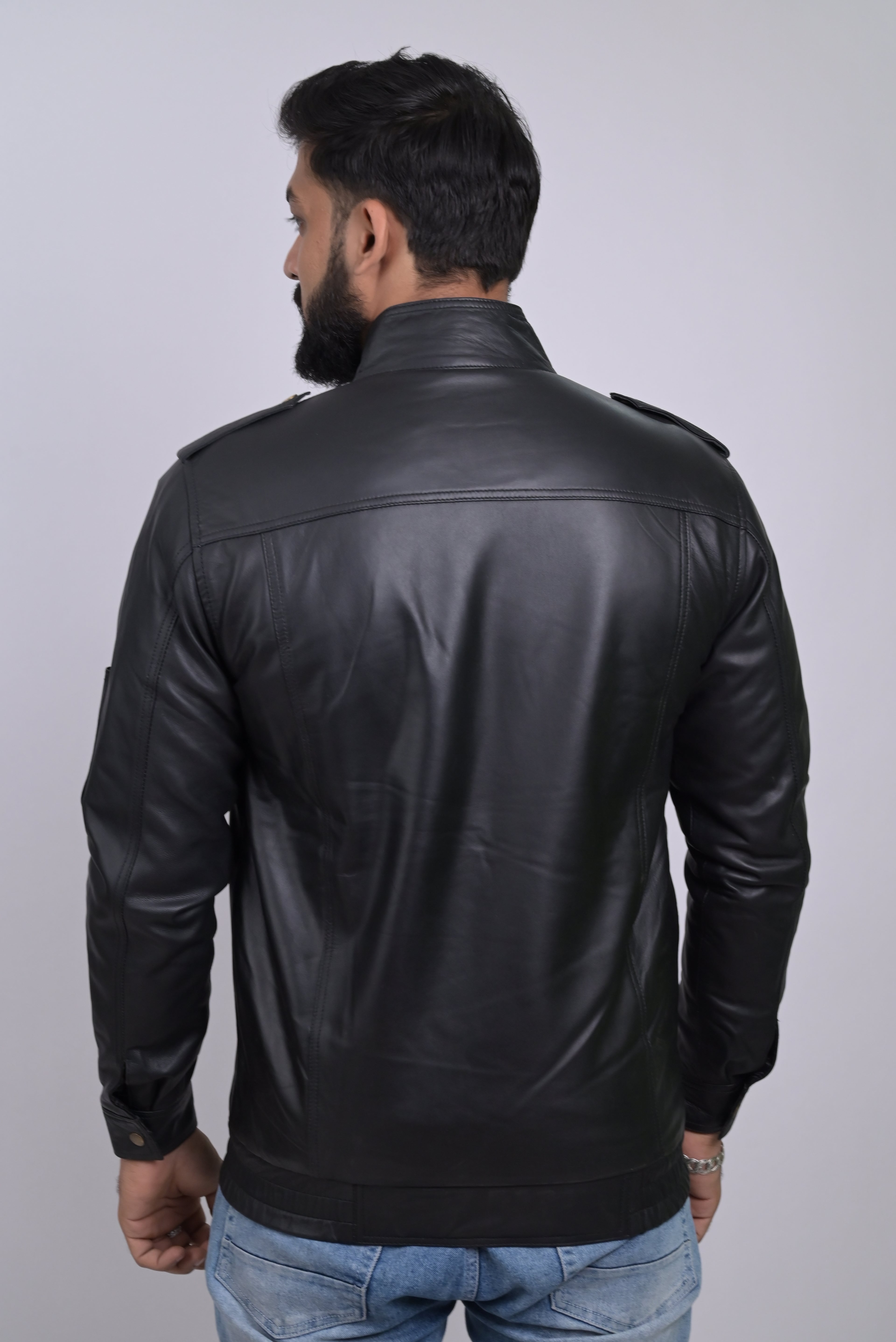 FINEHIDE SHADOW MARSHEL HIGH-NECK BLACK GENUINE LEATHER JACKETS FOR MENS