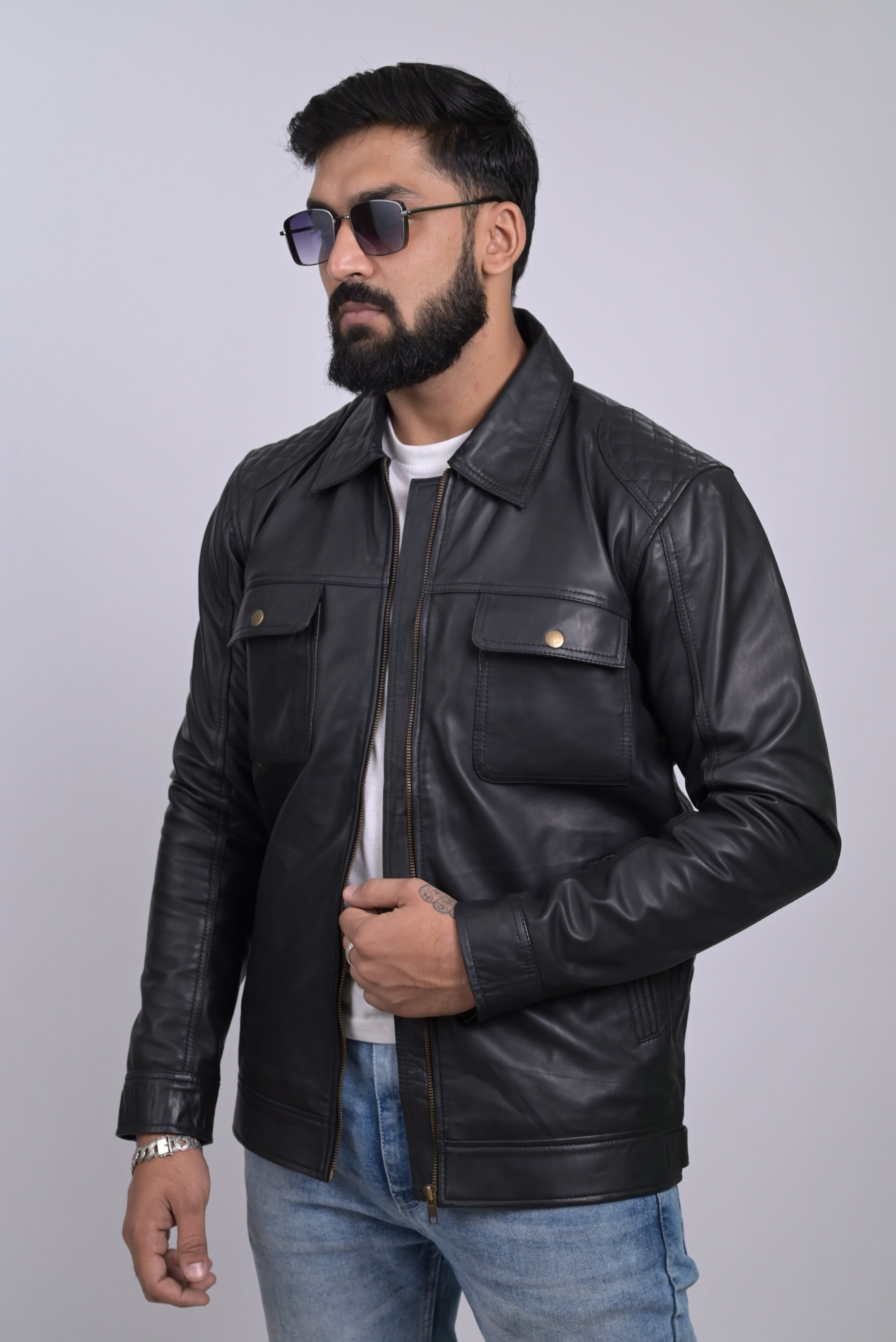 FINEHIDE BLACK COMMANDER  GENUINE LEATHER JACKETS FOR MENS