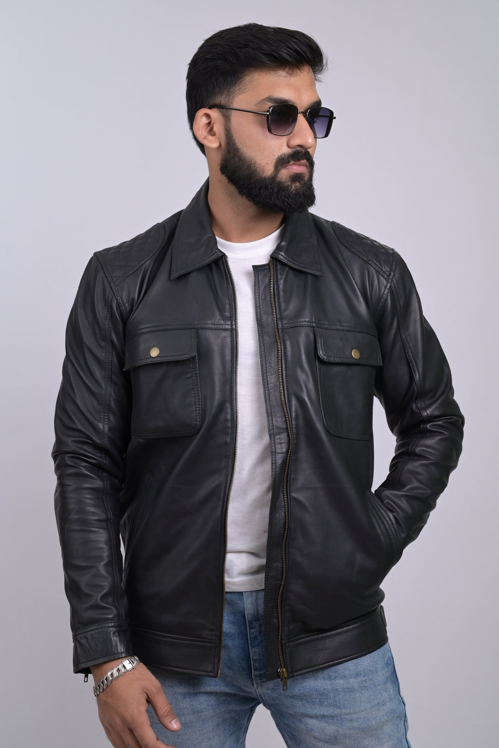 FINEHIDE BLACK COMMANDER  GENUINE LEATHER JACKETS FOR MENS