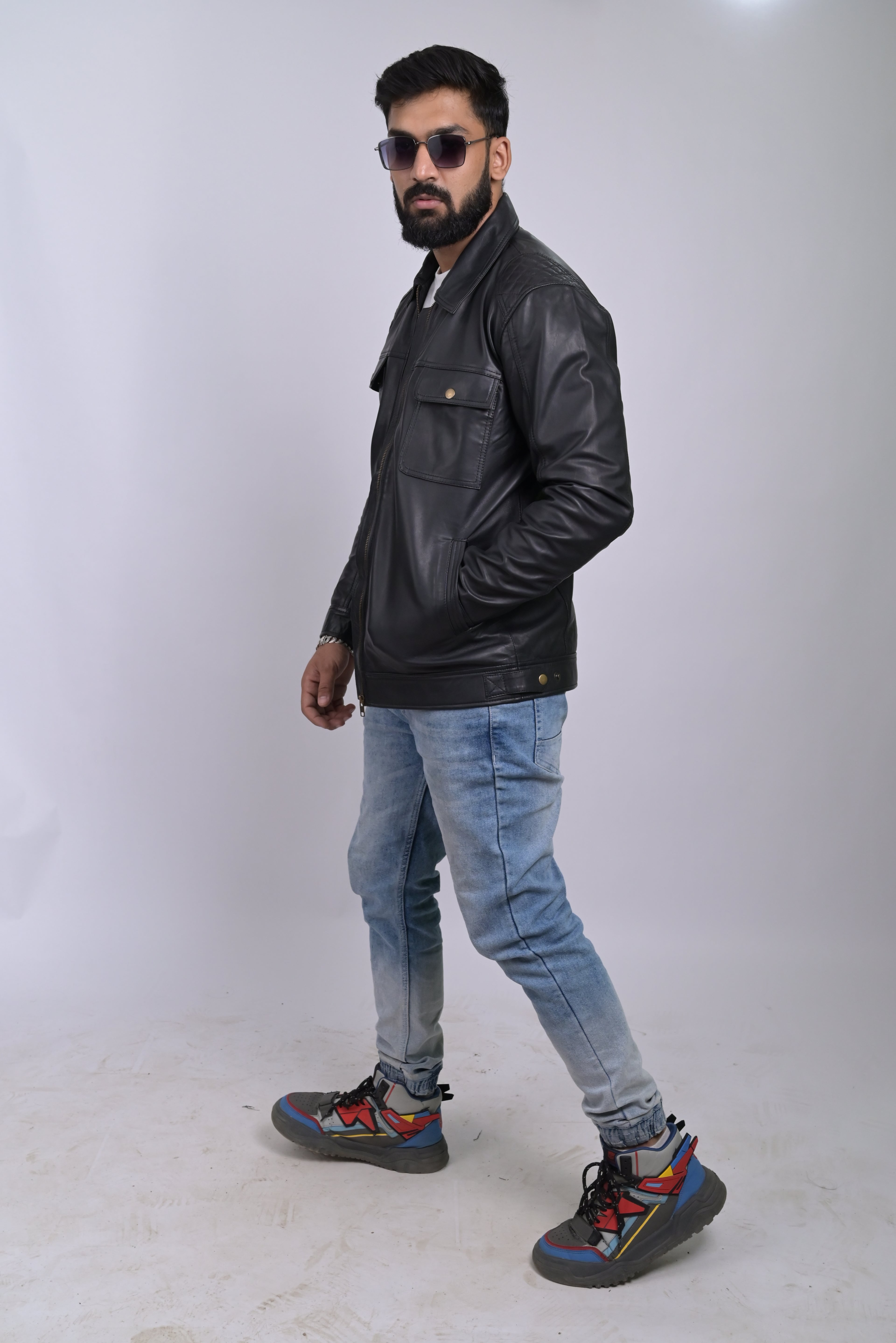 FINEHIDE BLACK COMMANDER  GENUINE LEATHER JACKETS FOR MENS