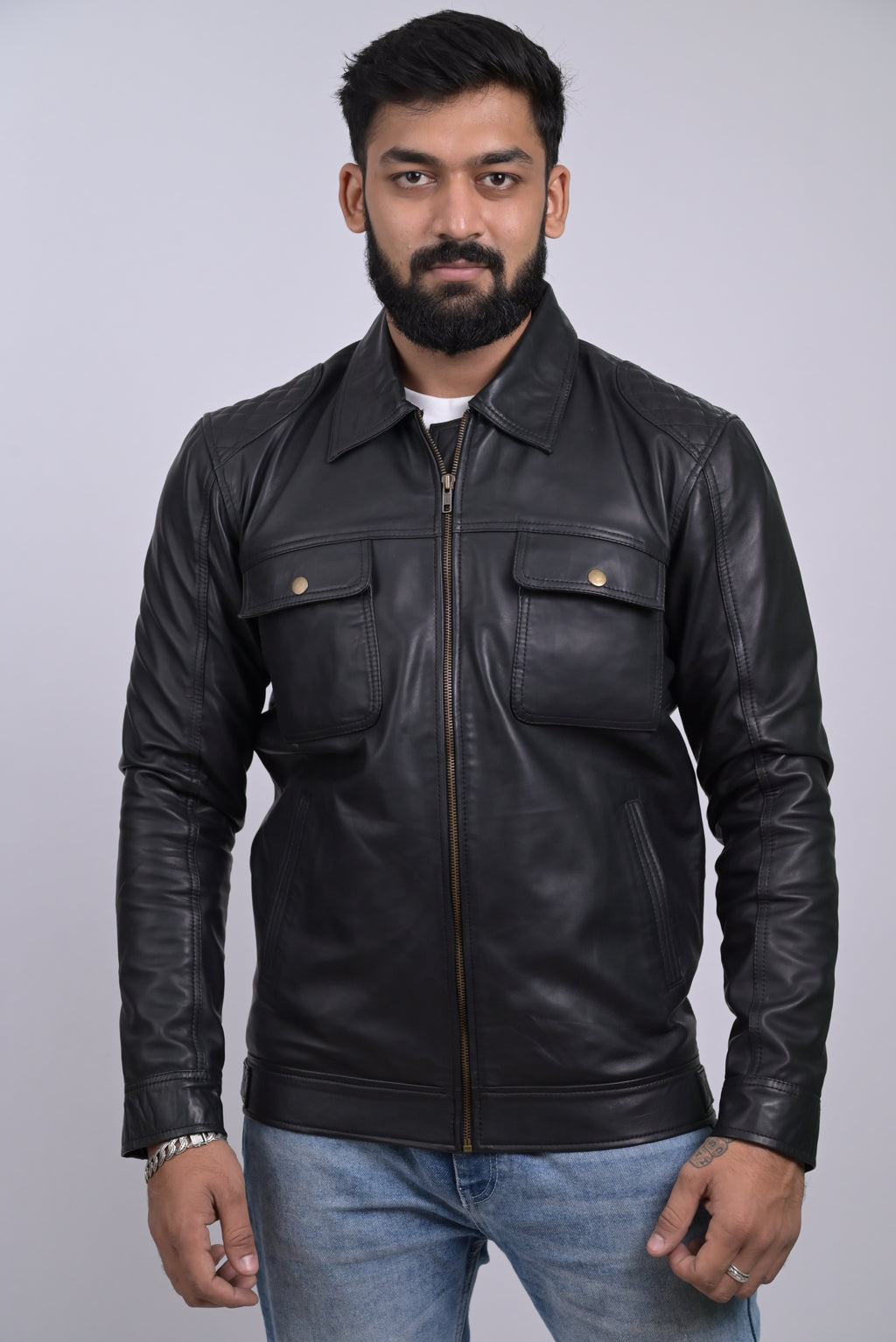 FINEHIDE BLACK COMMANDER  GENUINE LEATHER JACKETS FOR MENS