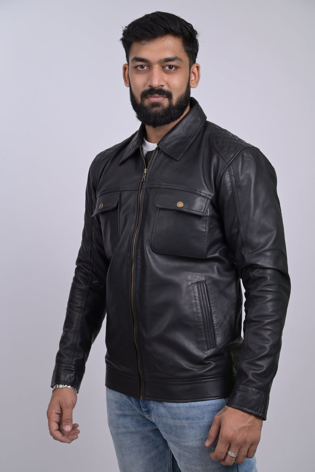 FINEHIDE BLACK COMMANDER  GENUINE LEATHER JACKETS FOR MENS