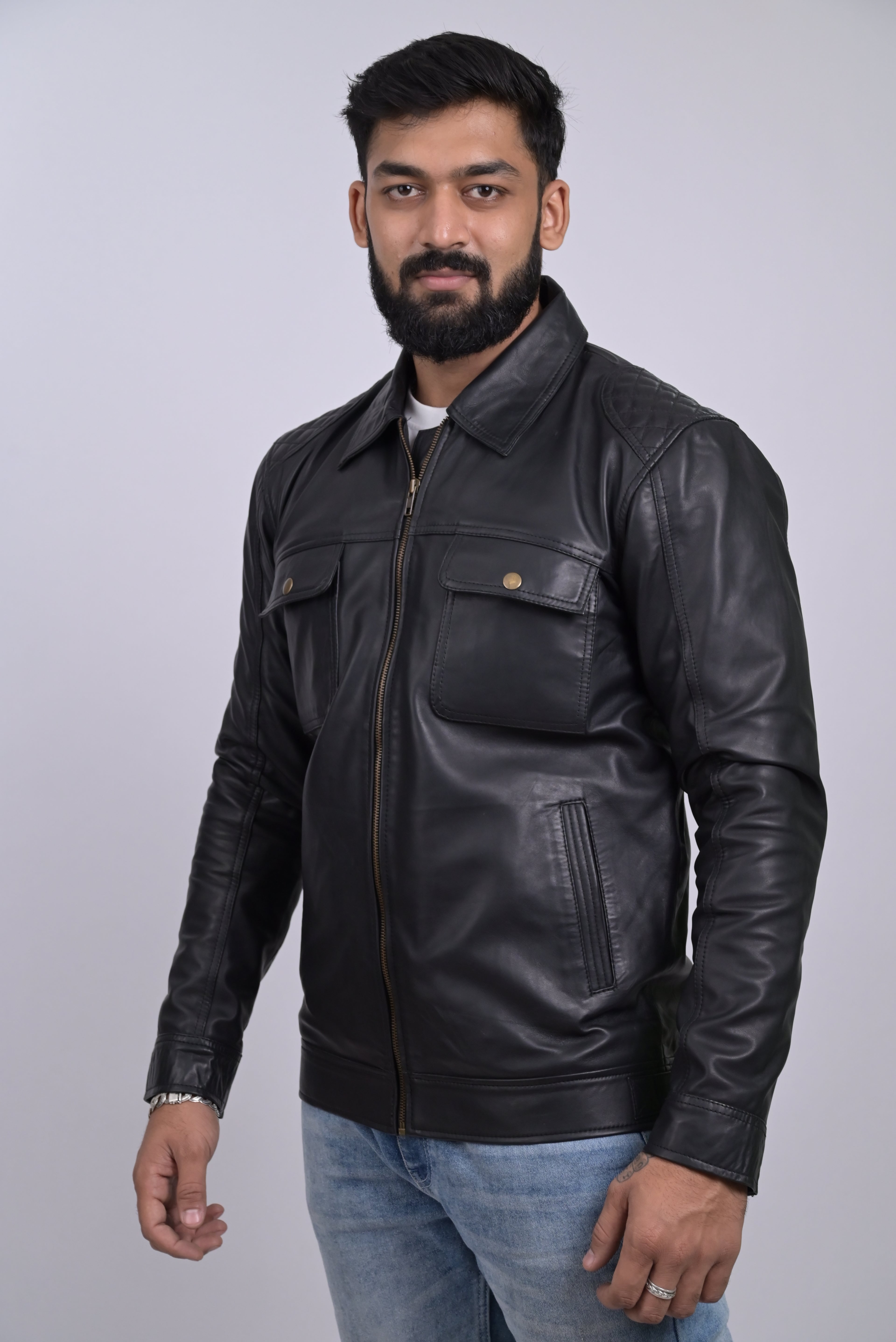 FINEHIDE BLACK COMMANDER  GENUINE LEATHER JACKETS FOR MENS