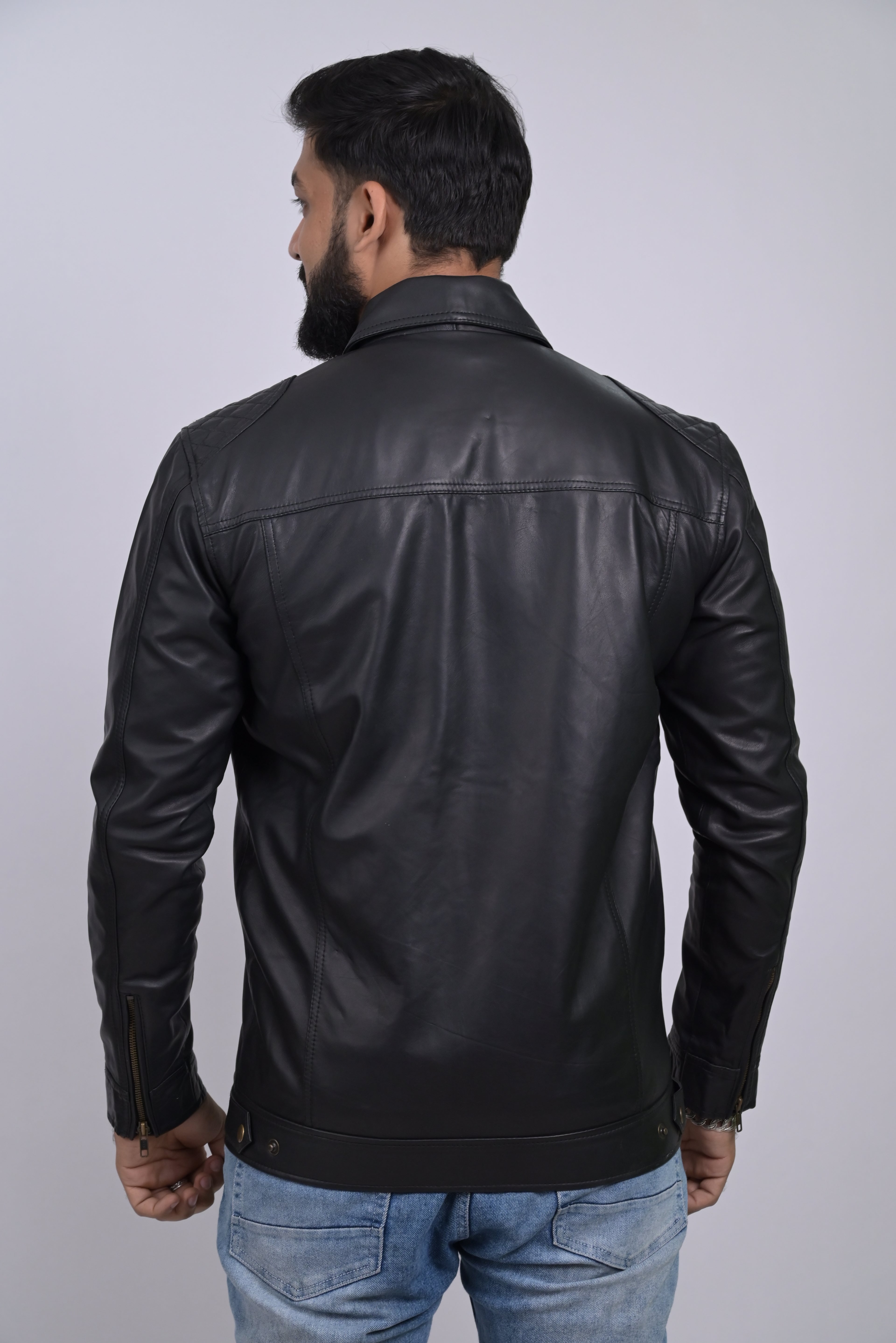 FINEHIDE BLACK COMMANDER  GENUINE LEATHER JACKETS FOR MENS
