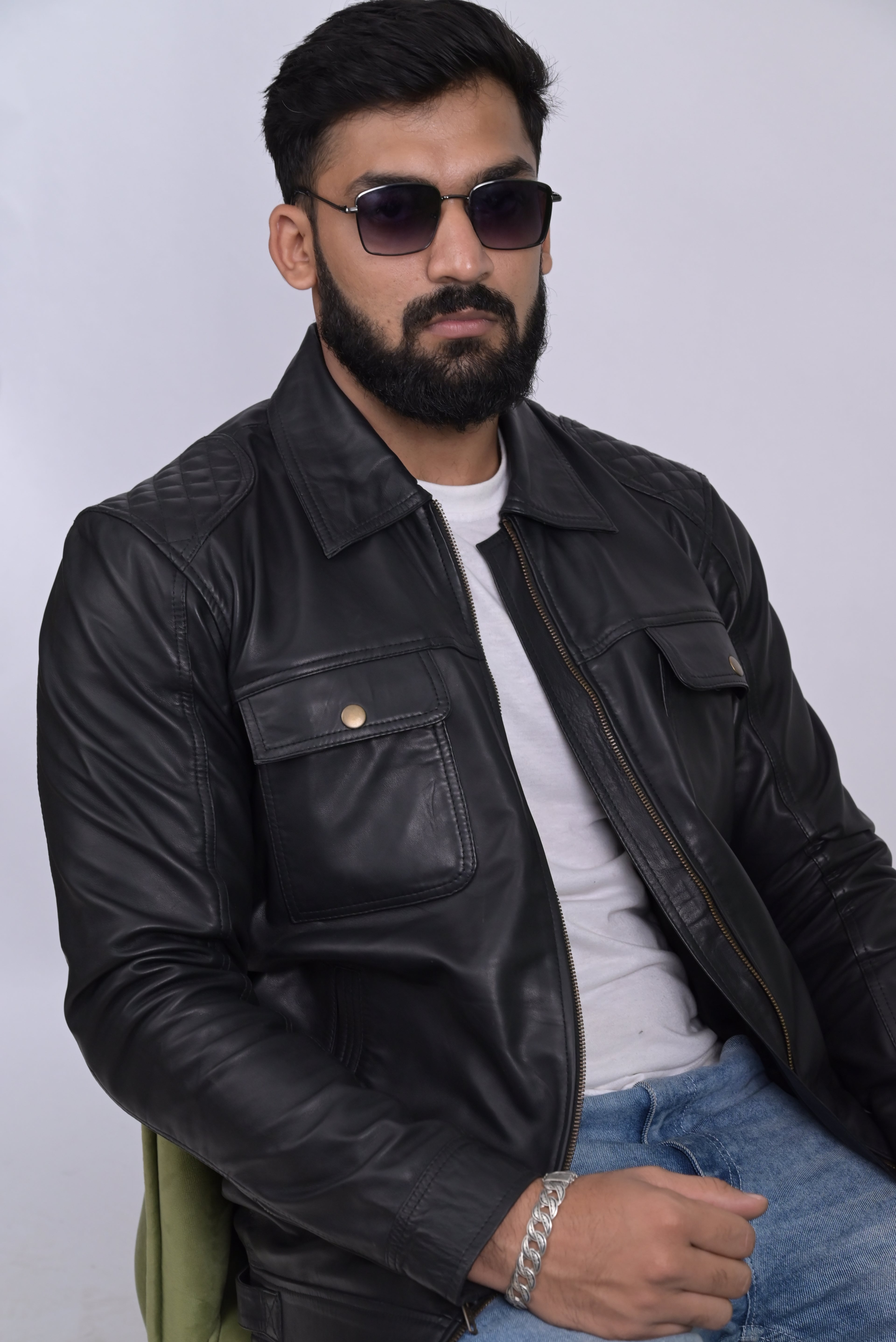 FINEHIDE BLACK COMMANDER  GENUINE LEATHER JACKETS FOR MENS